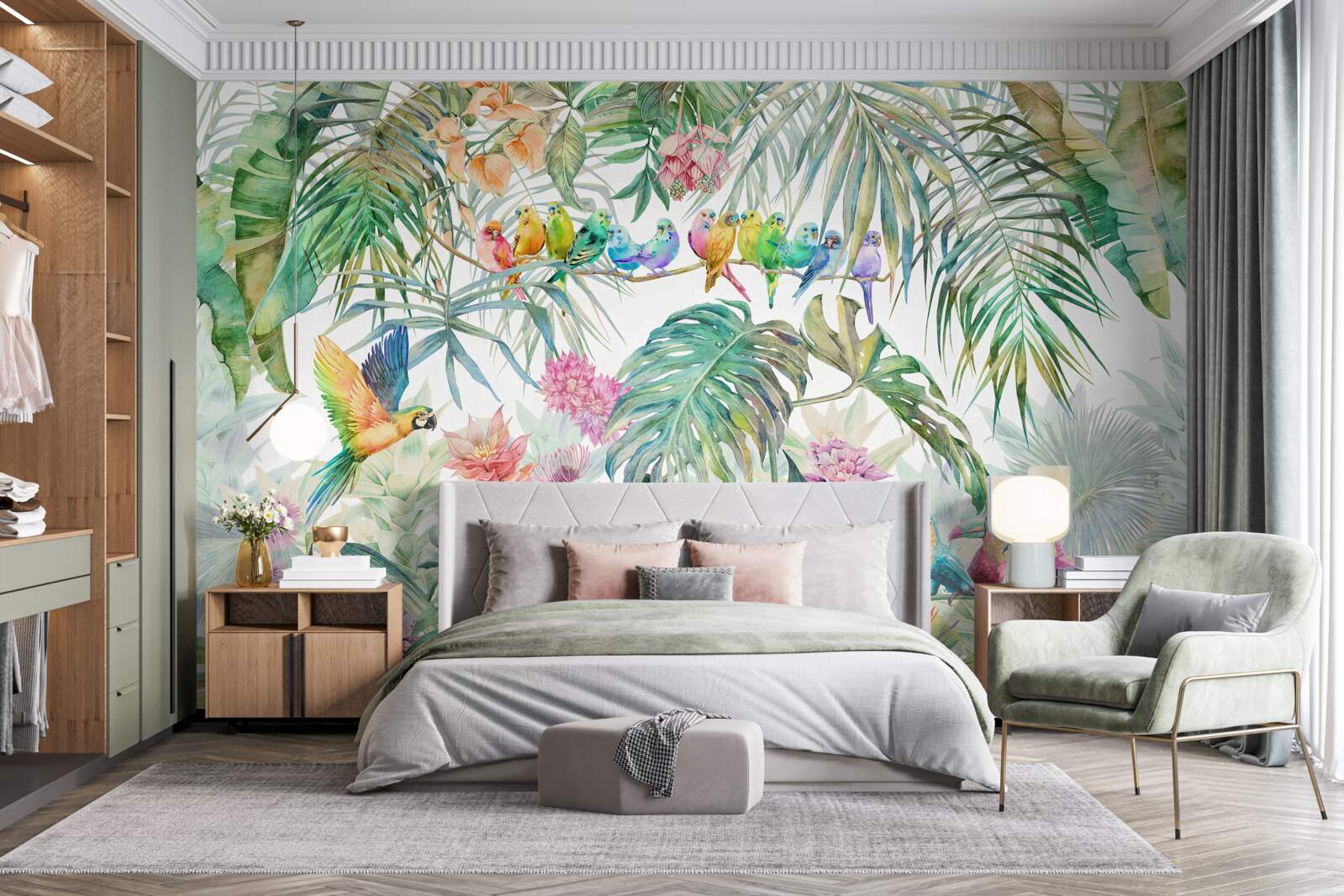 Фотошпалери птахи на екзотичних рослинах