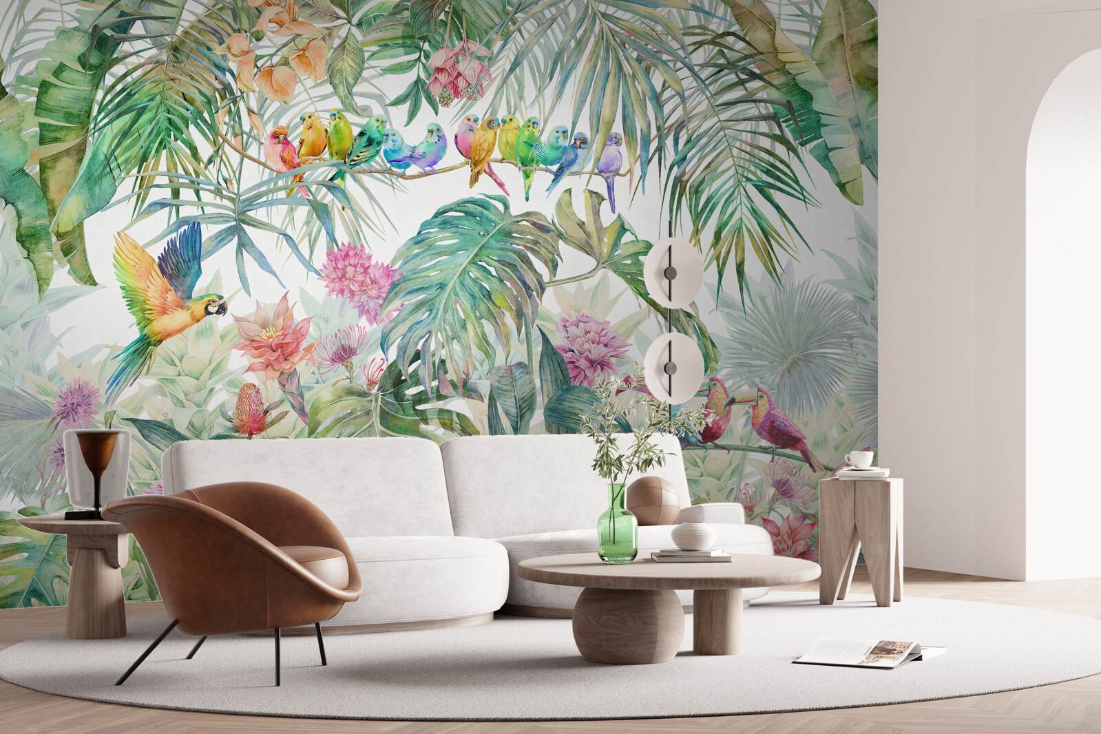 Фотошпалери птахи на екзотичних рослинах