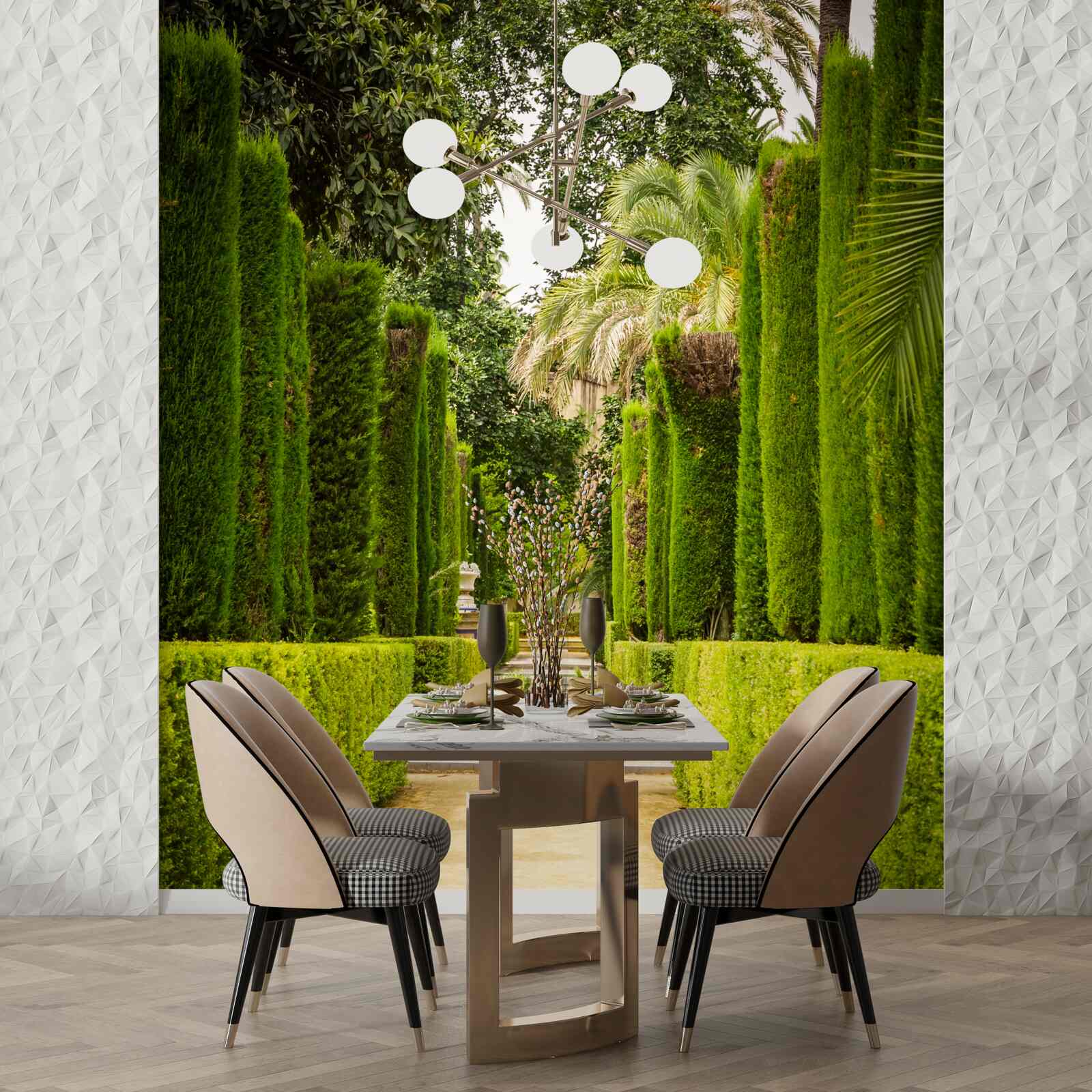 Фотошпалери стежка між доглянутими кипарисами