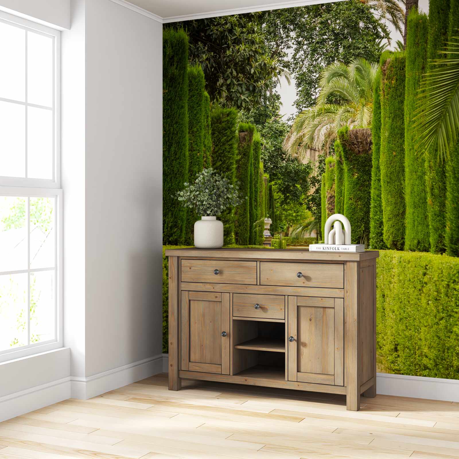 Фотошпалери стежка між доглянутими кипарисами