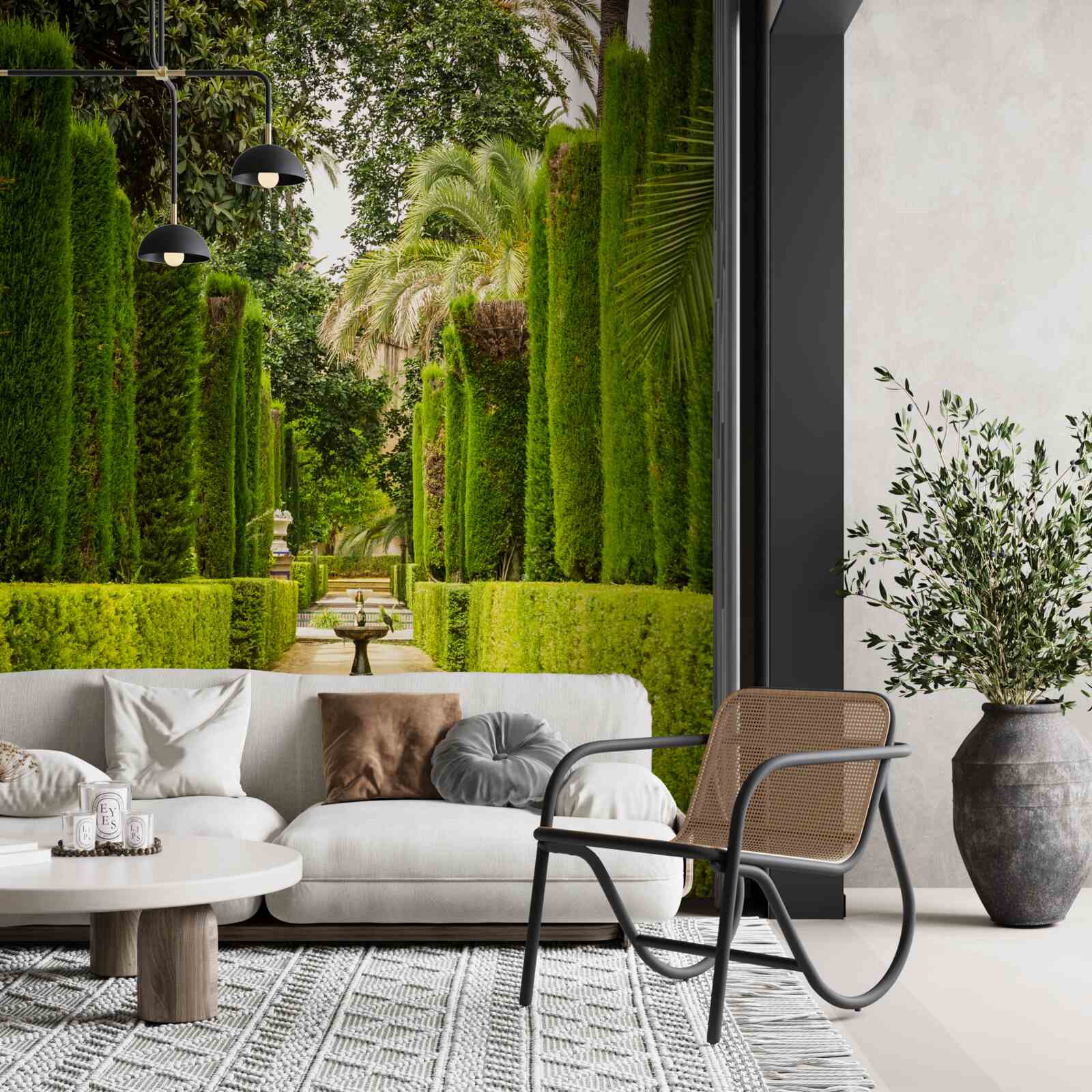 Фотошпалери стежка між доглянутими кипарисами