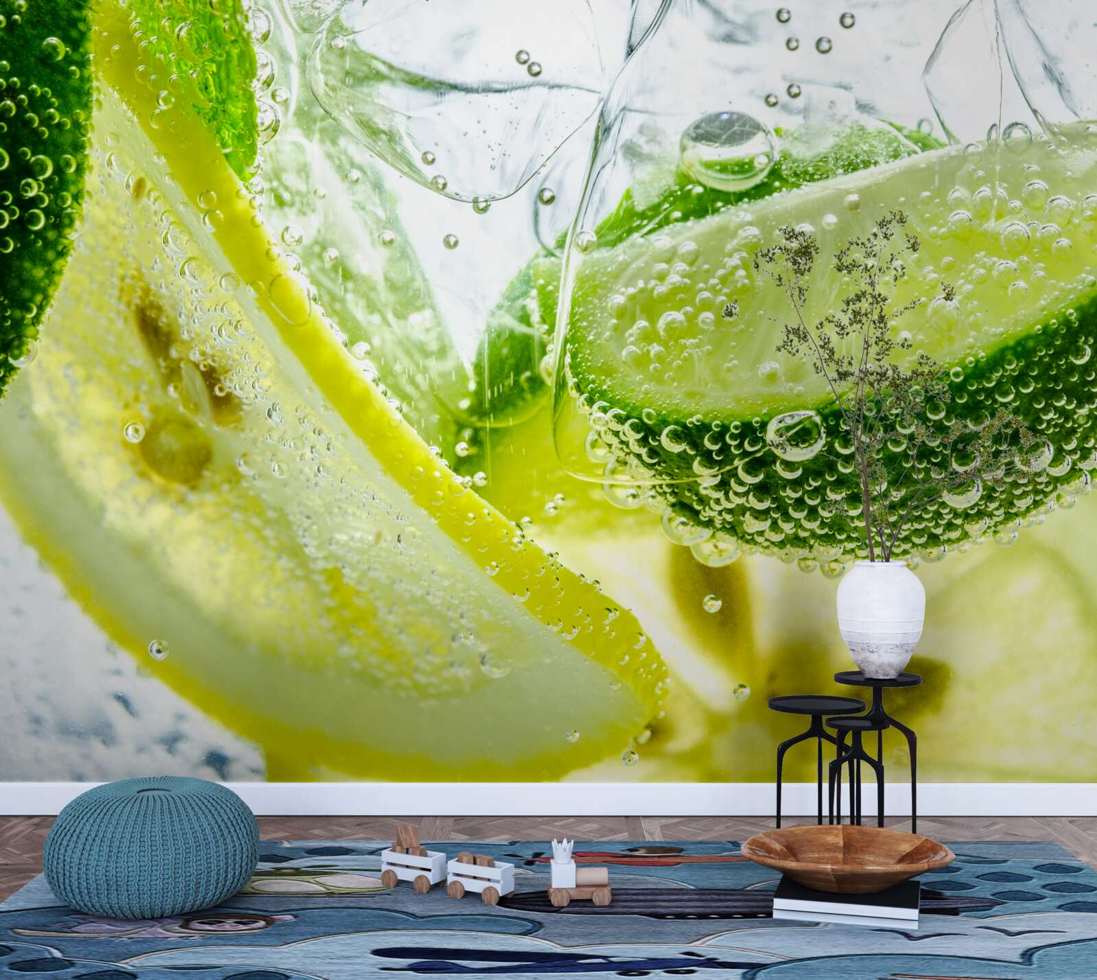 Фотошпалери скибочки лимона та лайма у склянці води