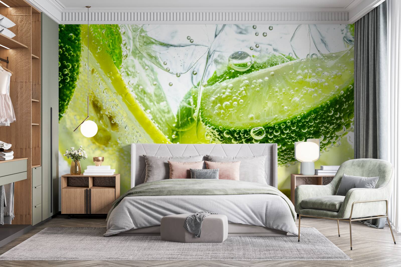 Фотошпалери скибочки лимона та лайма у склянці води