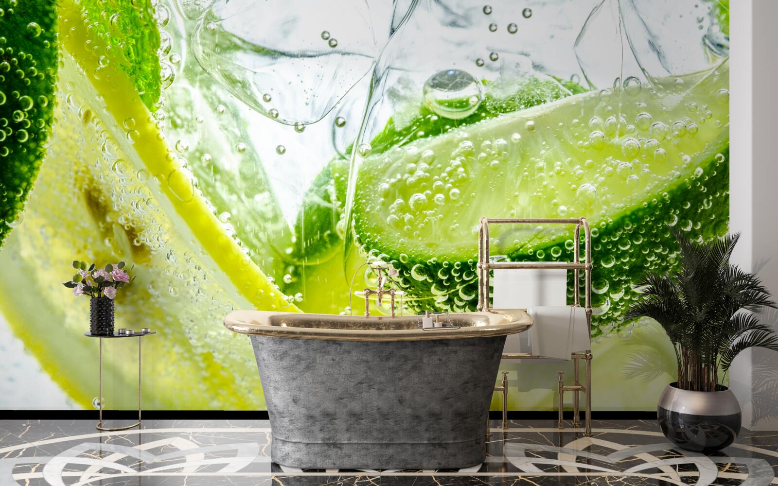 Фотошпалери скибочки лимона та лайма у склянці води