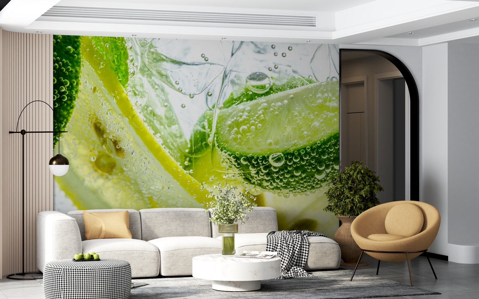 Фотошпалери скибочки лимона та лайма у склянці води