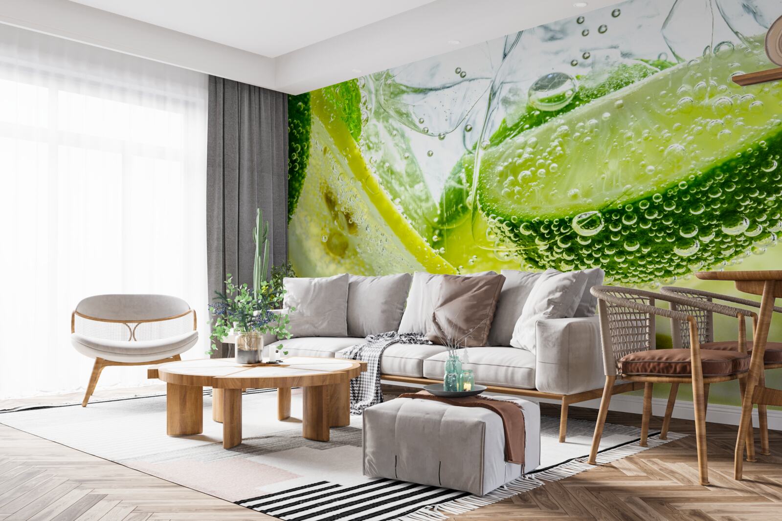 Фотошпалери скибочки лимона та лайма у склянці води