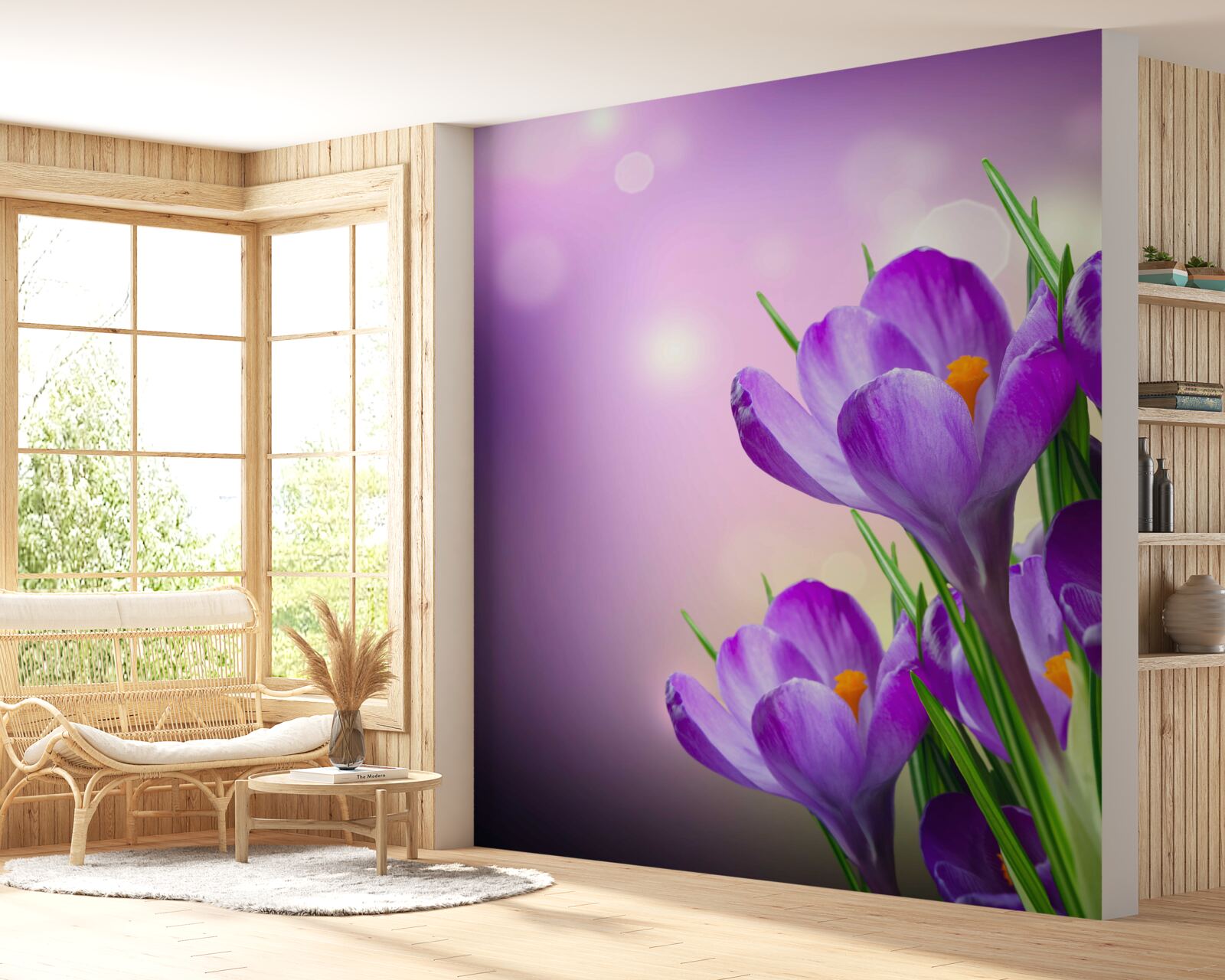 Фотошпалери на світанку іриси розквітають ніжним фіолетовим відтінком