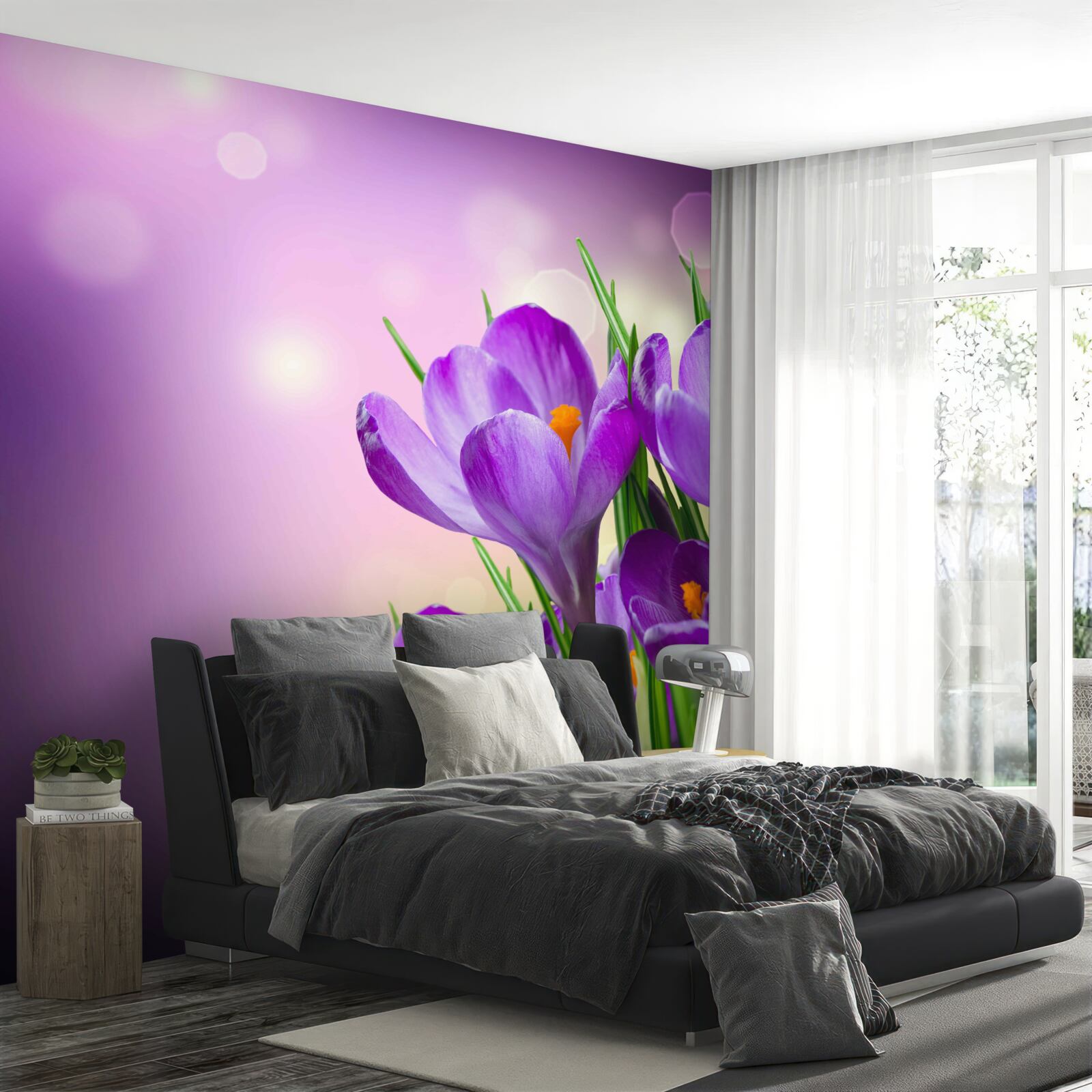 Фотошпалери на світанку іриси розквітають ніжним фіолетовим відтінком