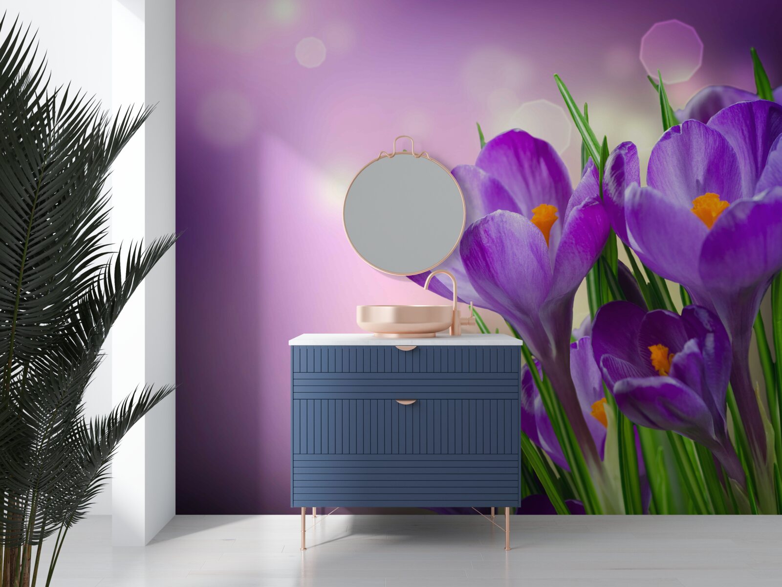 Фотошпалери на світанку іриси розквітають ніжним фіолетовим відтінком