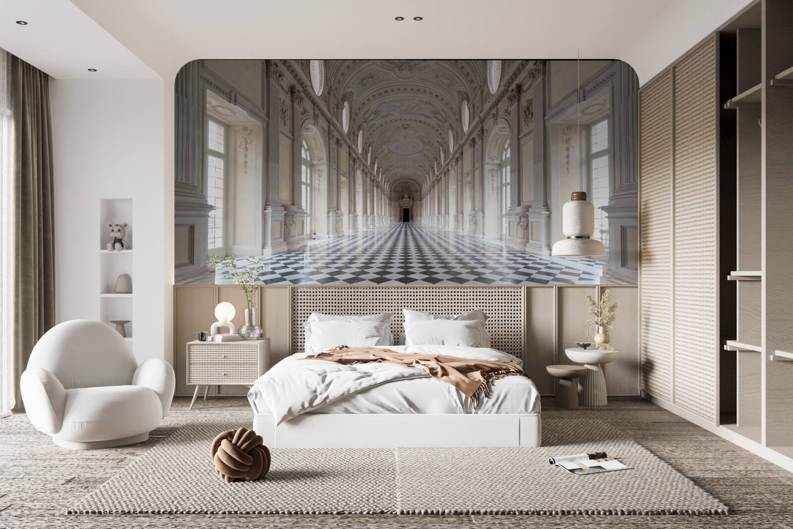 Фотошпалери плитка в стилі мозаїки в приміщенні, облицьованому каменем