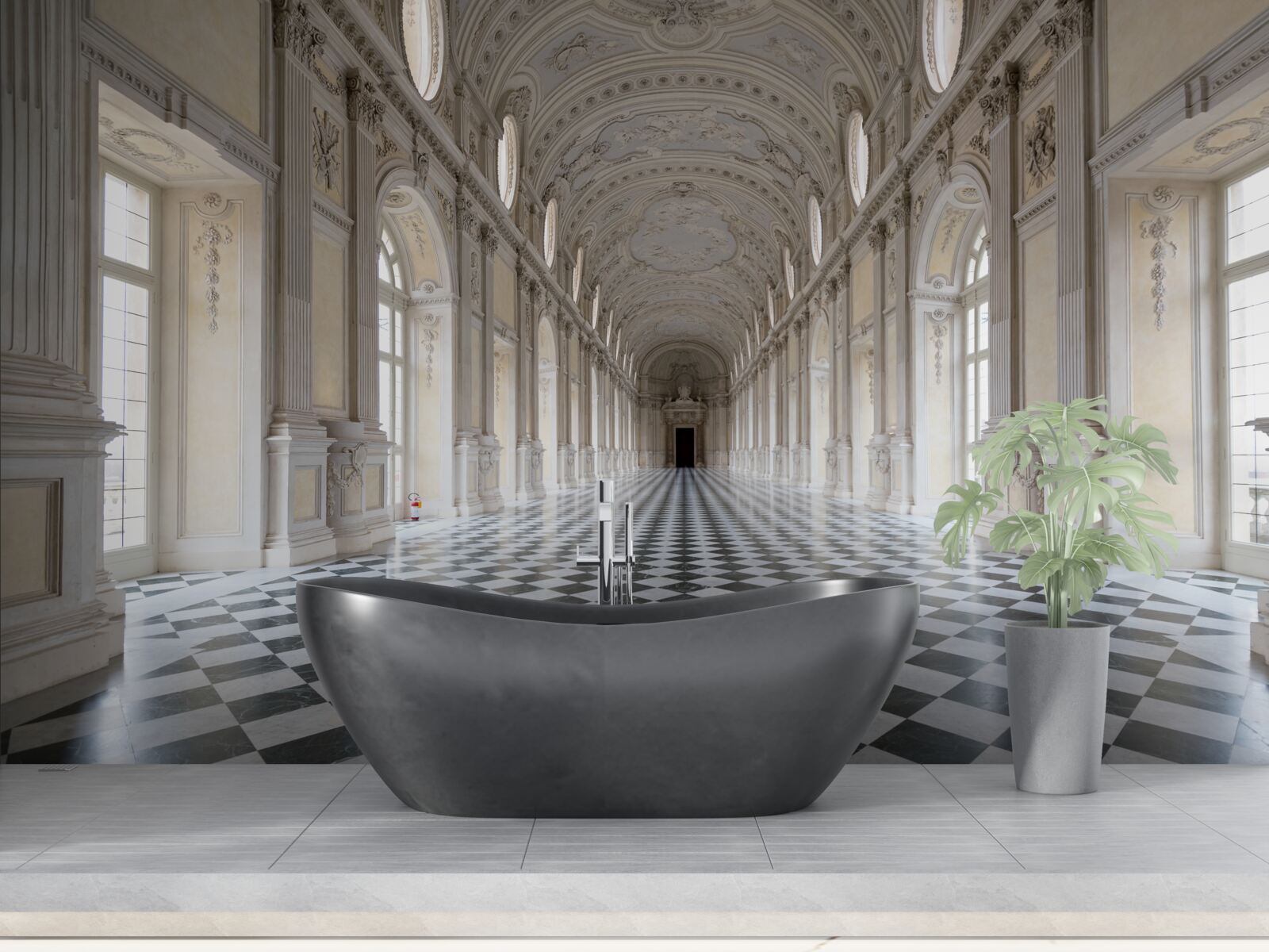 Фотошпалери плитка в стилі мозаїки в приміщенні, облицьованому каменем