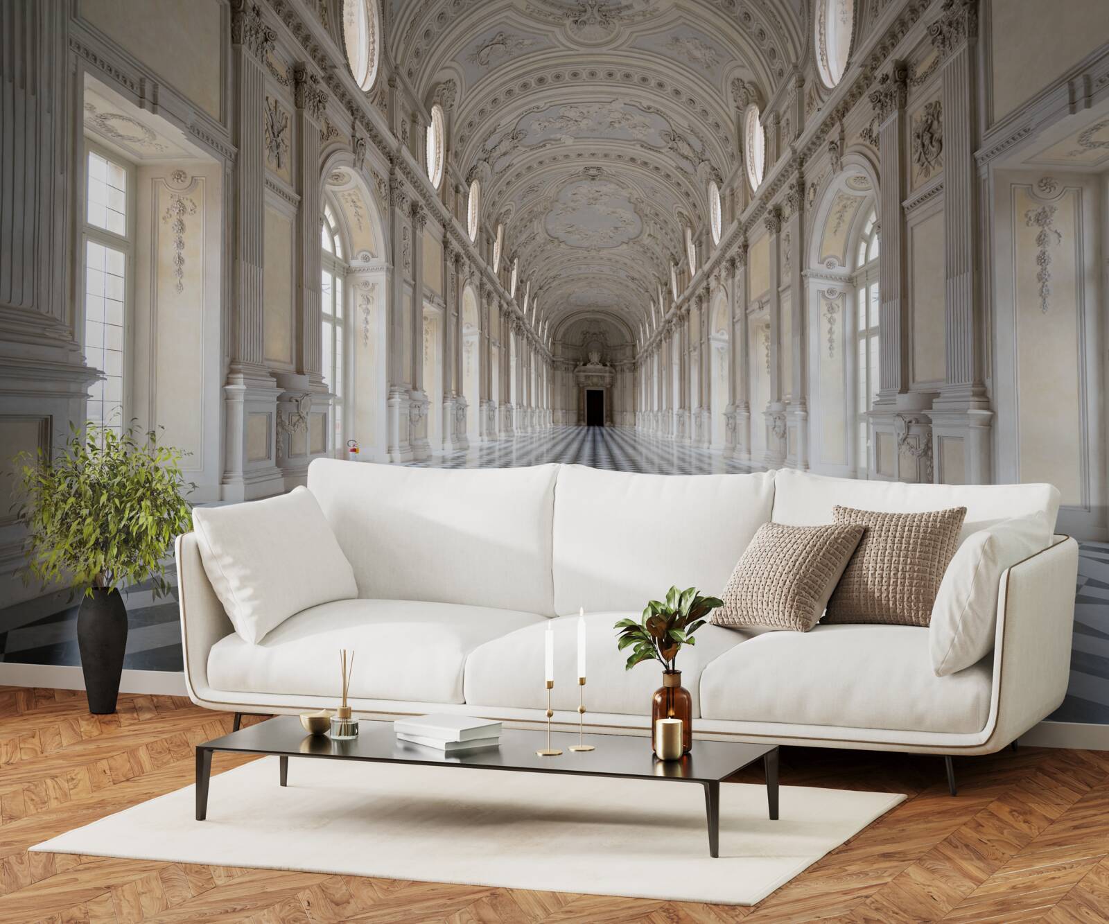 Фотошпалери плитка в стилі мозаїки в приміщенні, облицьованому каменем