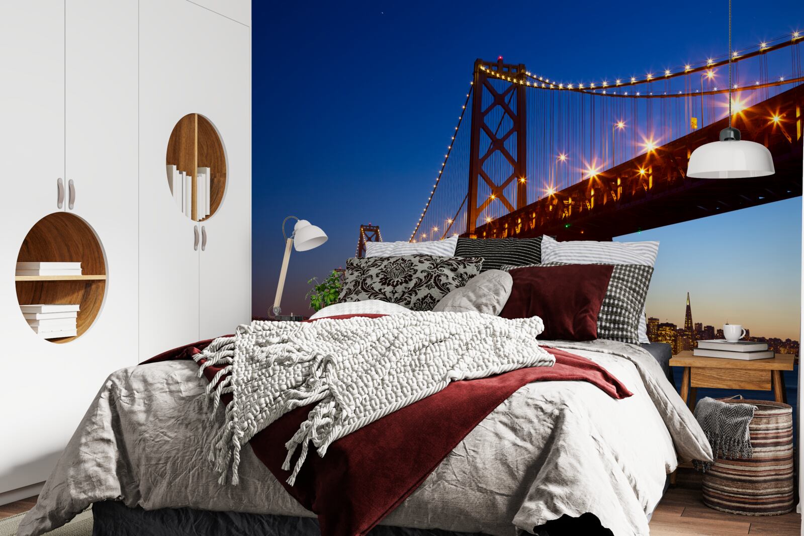 Фотошпалери освітлений міст на тлі міського пейзажу