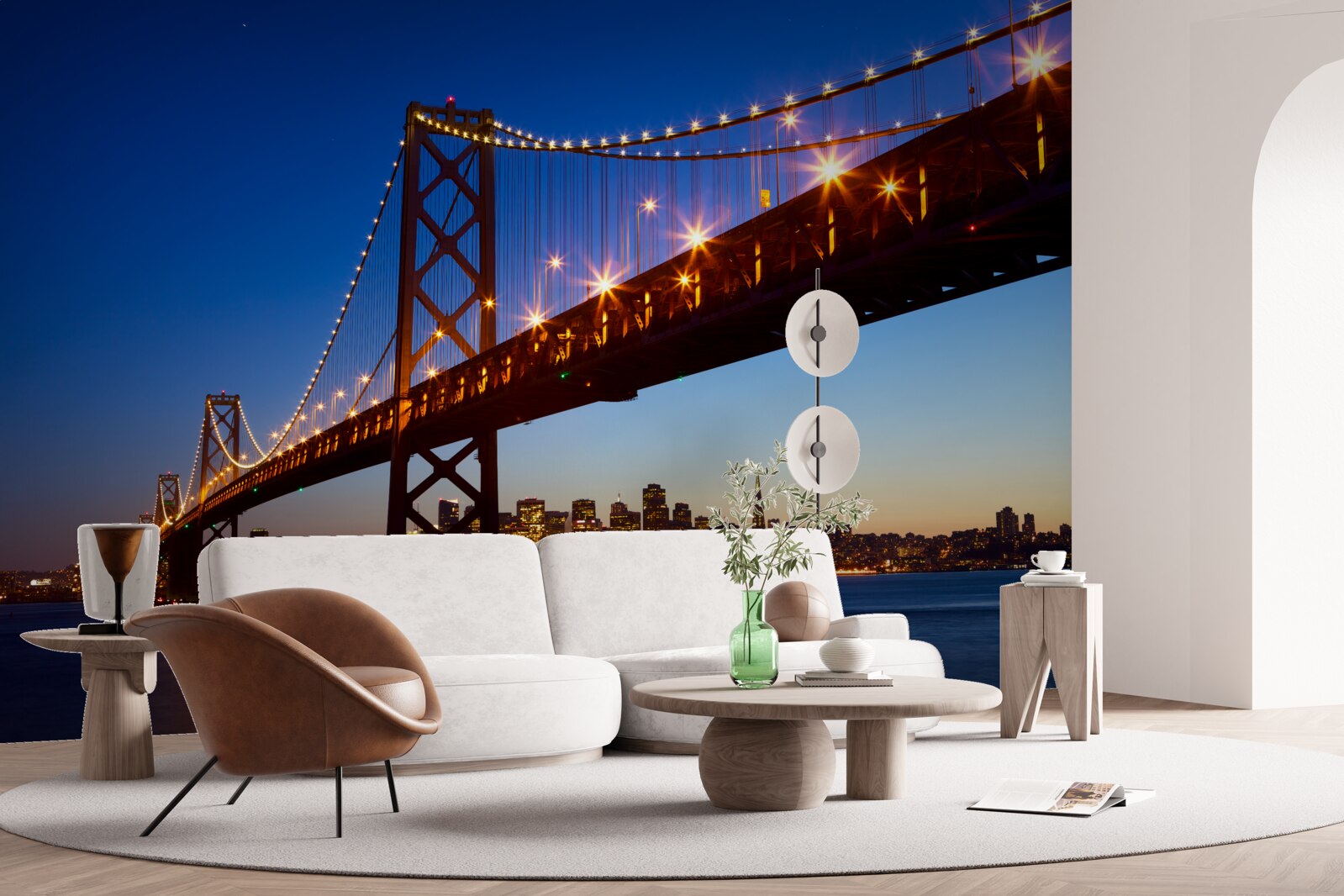 Фотошпалери освітлений міст на тлі міського пейзажу