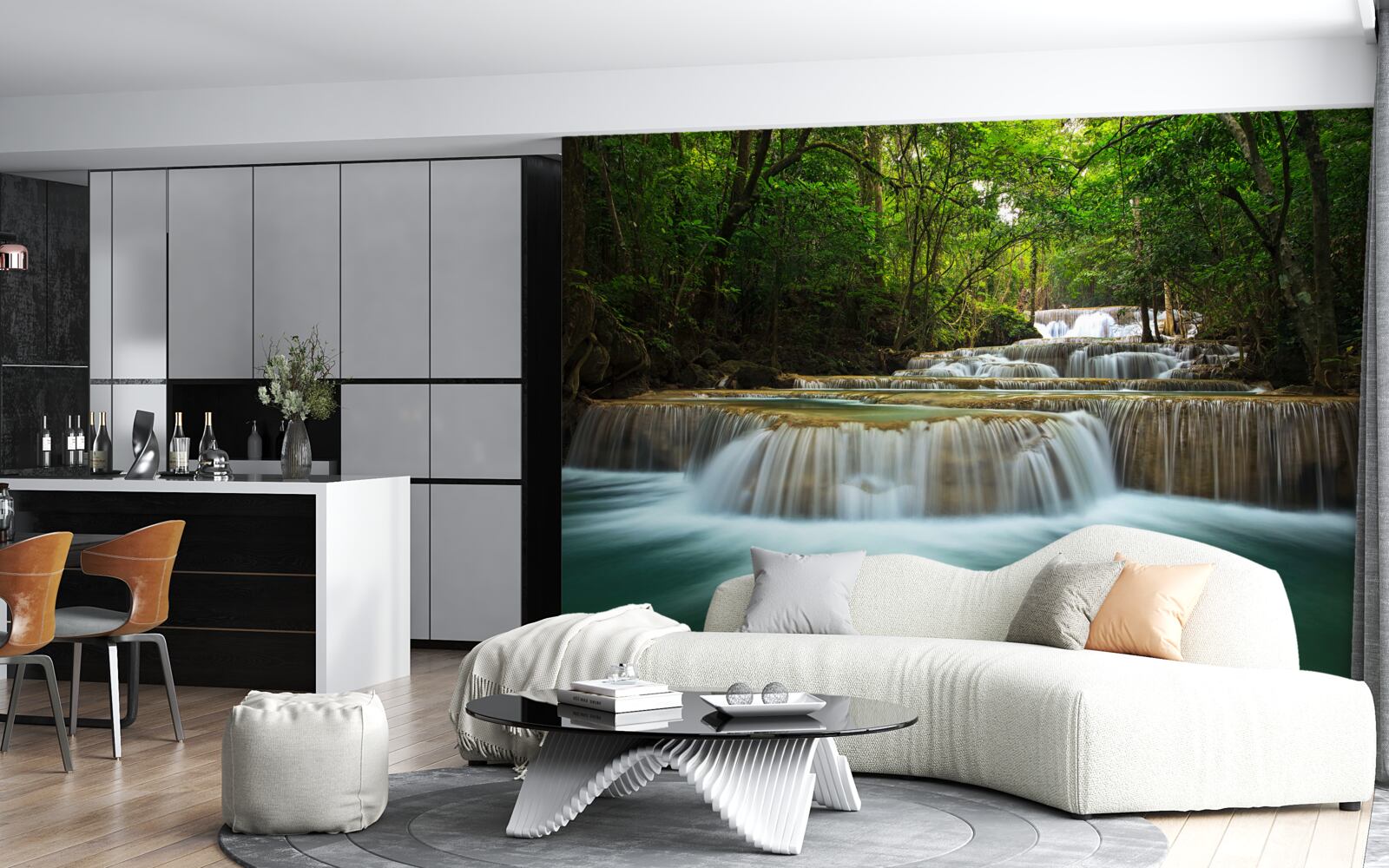 Фотошпалери раптовий потік води, що тече в густому лісі