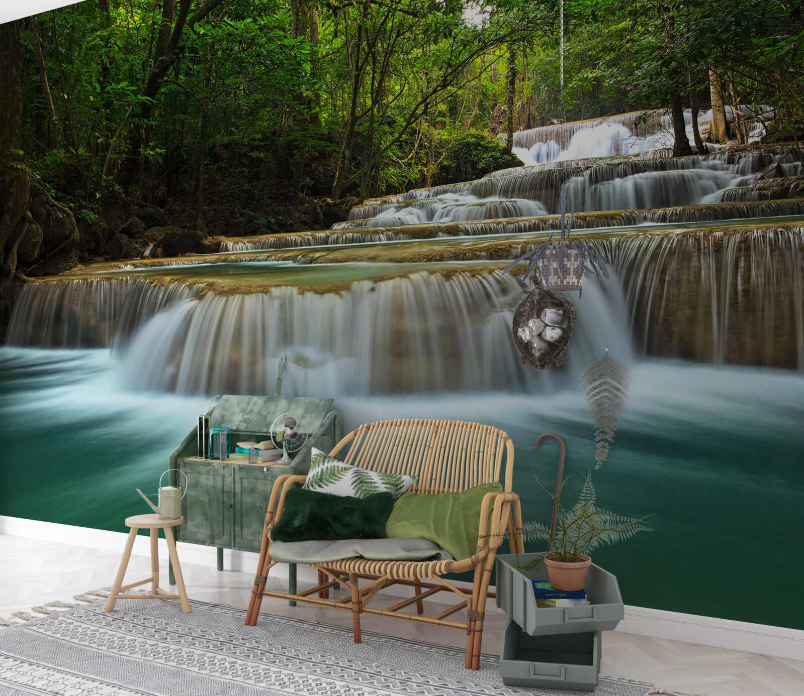 Фотошпалери раптовий потік води, що тече в густому лісі