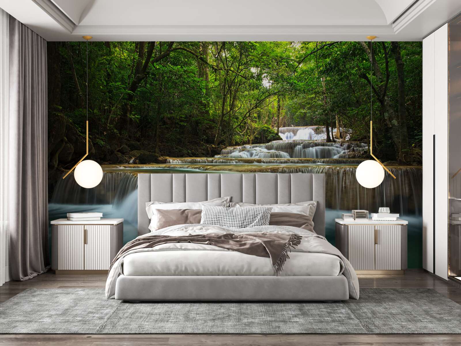 Фотошпалери раптовий потік води, що тече в густому лісі