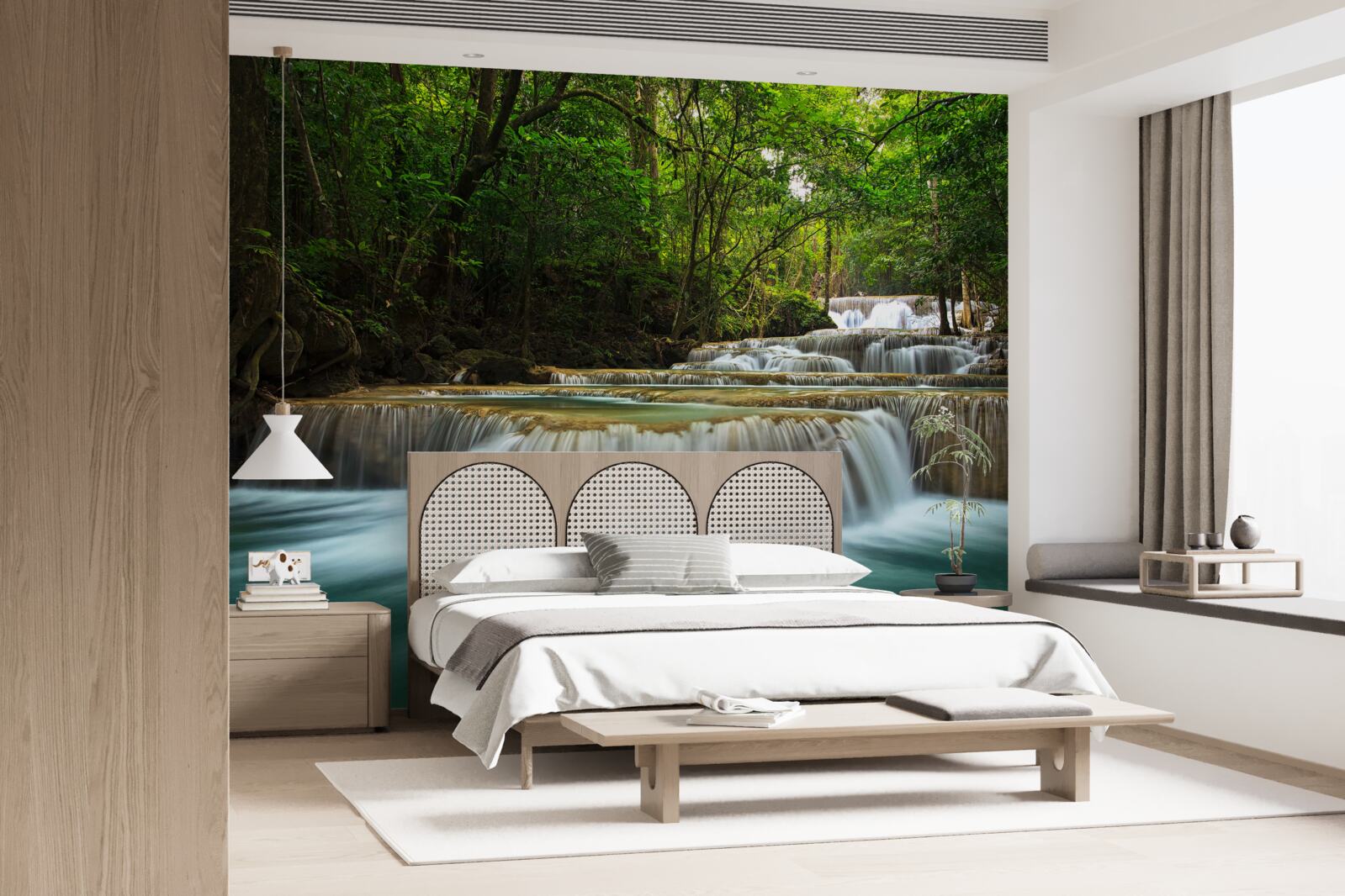 Фотошпалери раптовий потік води, що тече в густому лісі