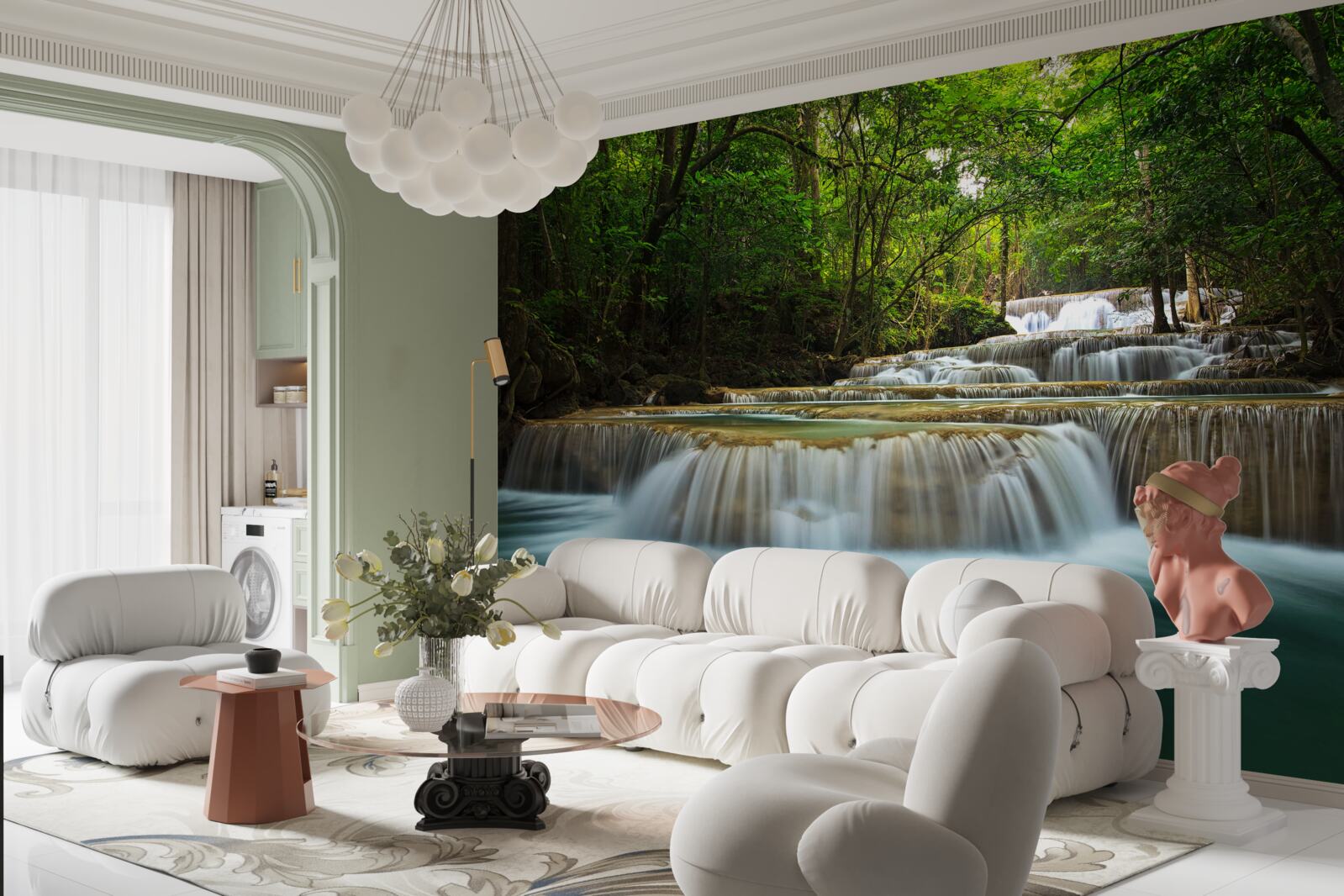 Фотошпалери раптовий потік води, що тече в густому лісі