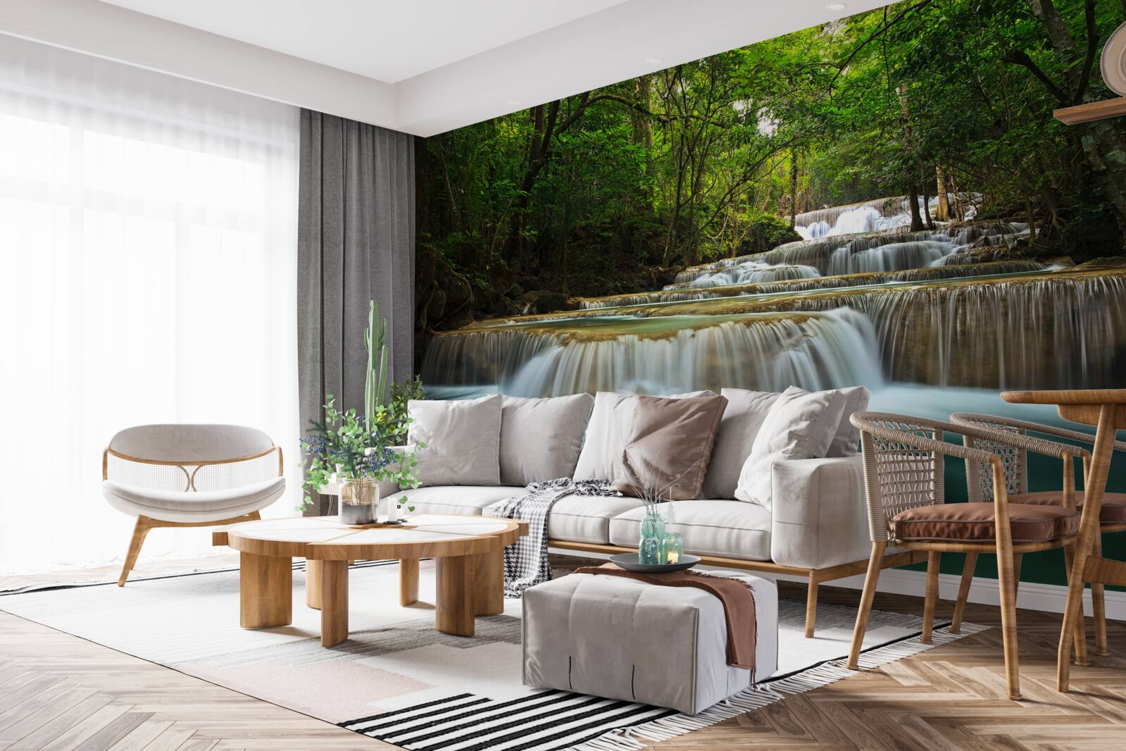 Фотошпалери раптовий потік води, що тече в густому лісі