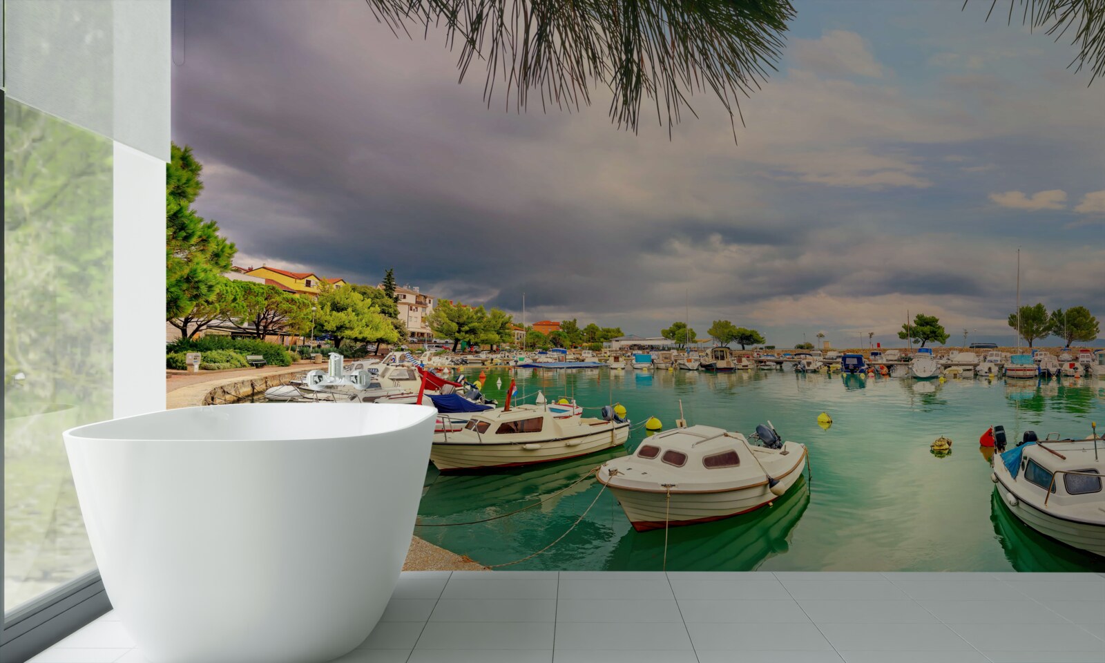 Фотошпалери тиха гавань з вітрильниками