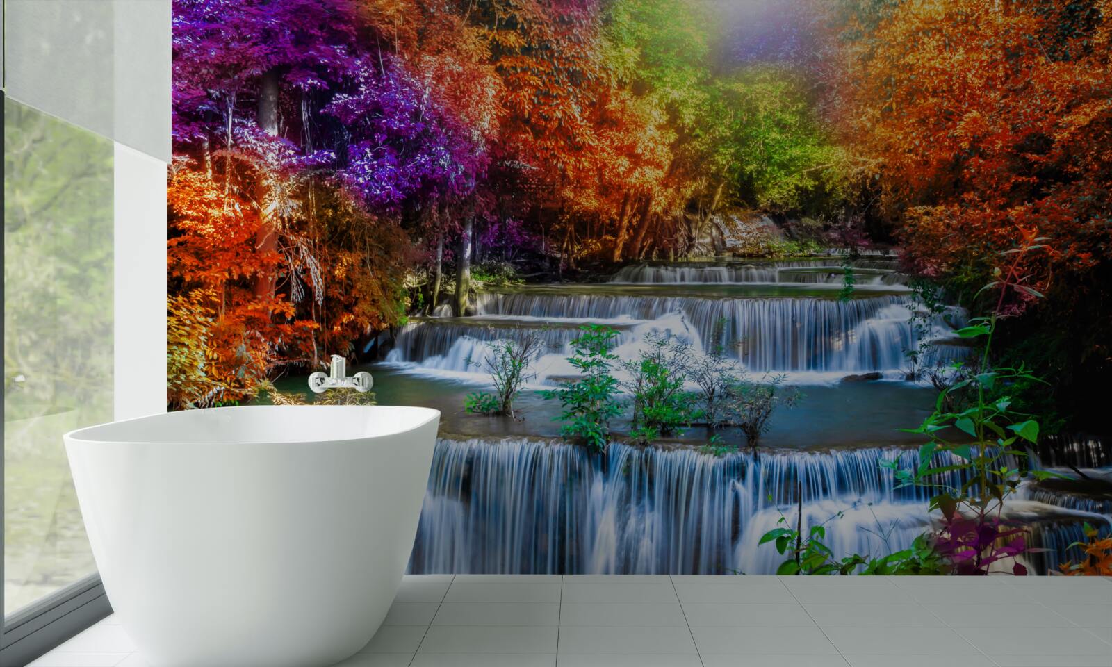 Фотошпалери осінній водоспад у пустелі