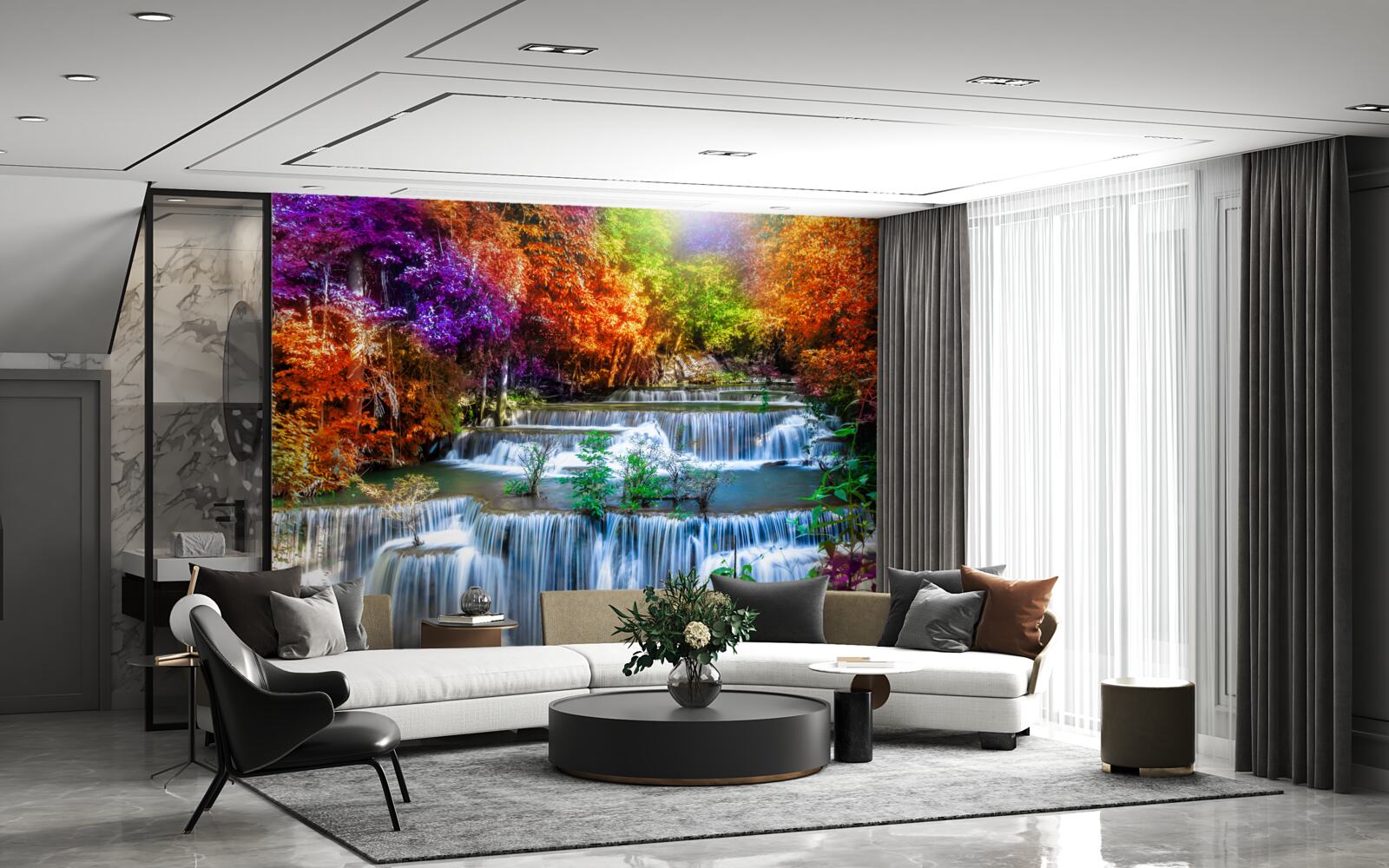 Фотошпалери осінній водоспад у пустелі