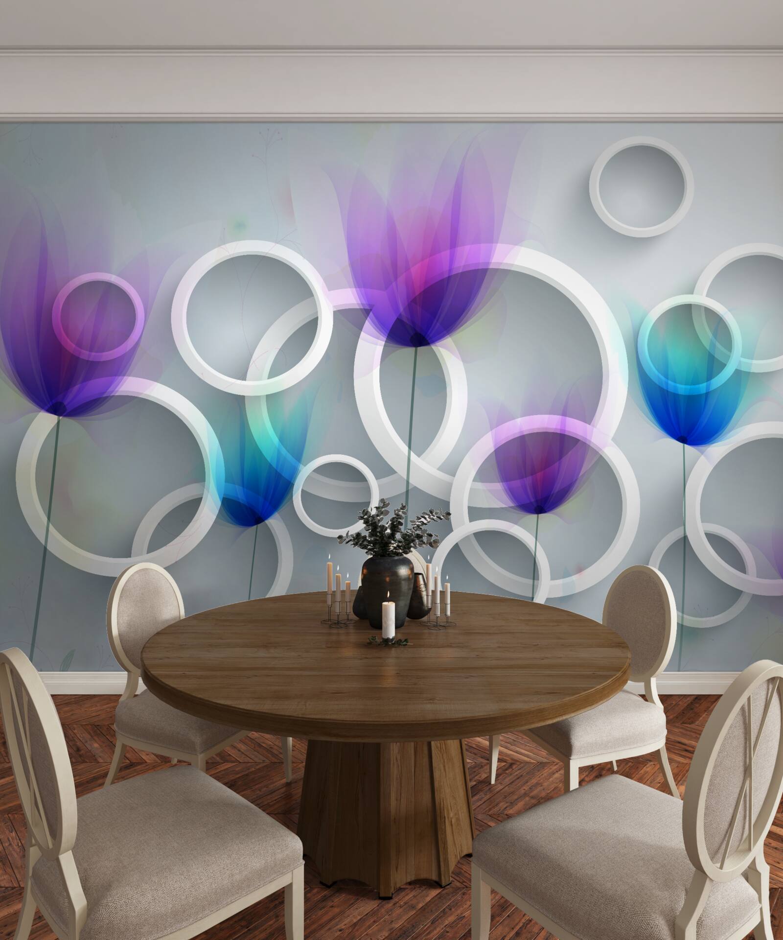 Фотошпалери Квіти маку та абстрактні кола на задньому плані