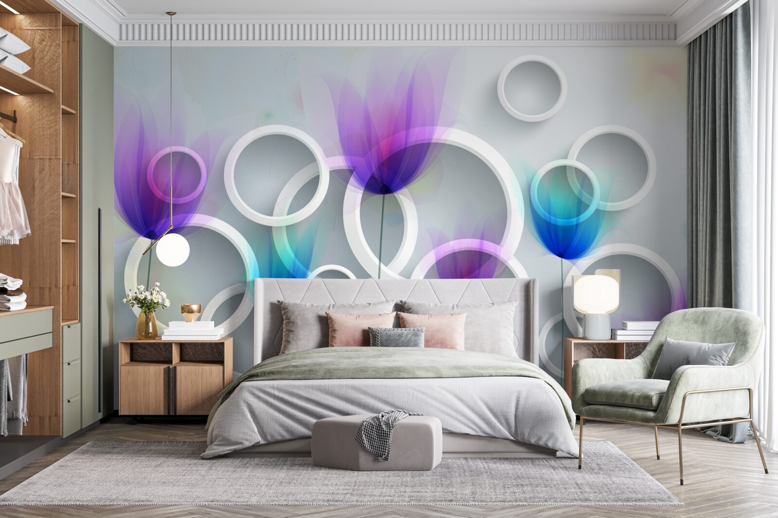 Фотошпалери Квіти маку та абстрактні кола на задньому плані