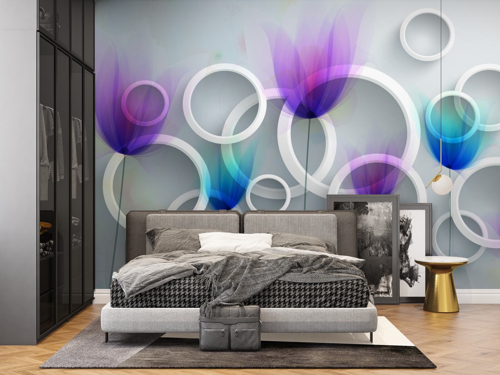 Фотошпалери Квіти маку та абстрактні кола на задньому плані