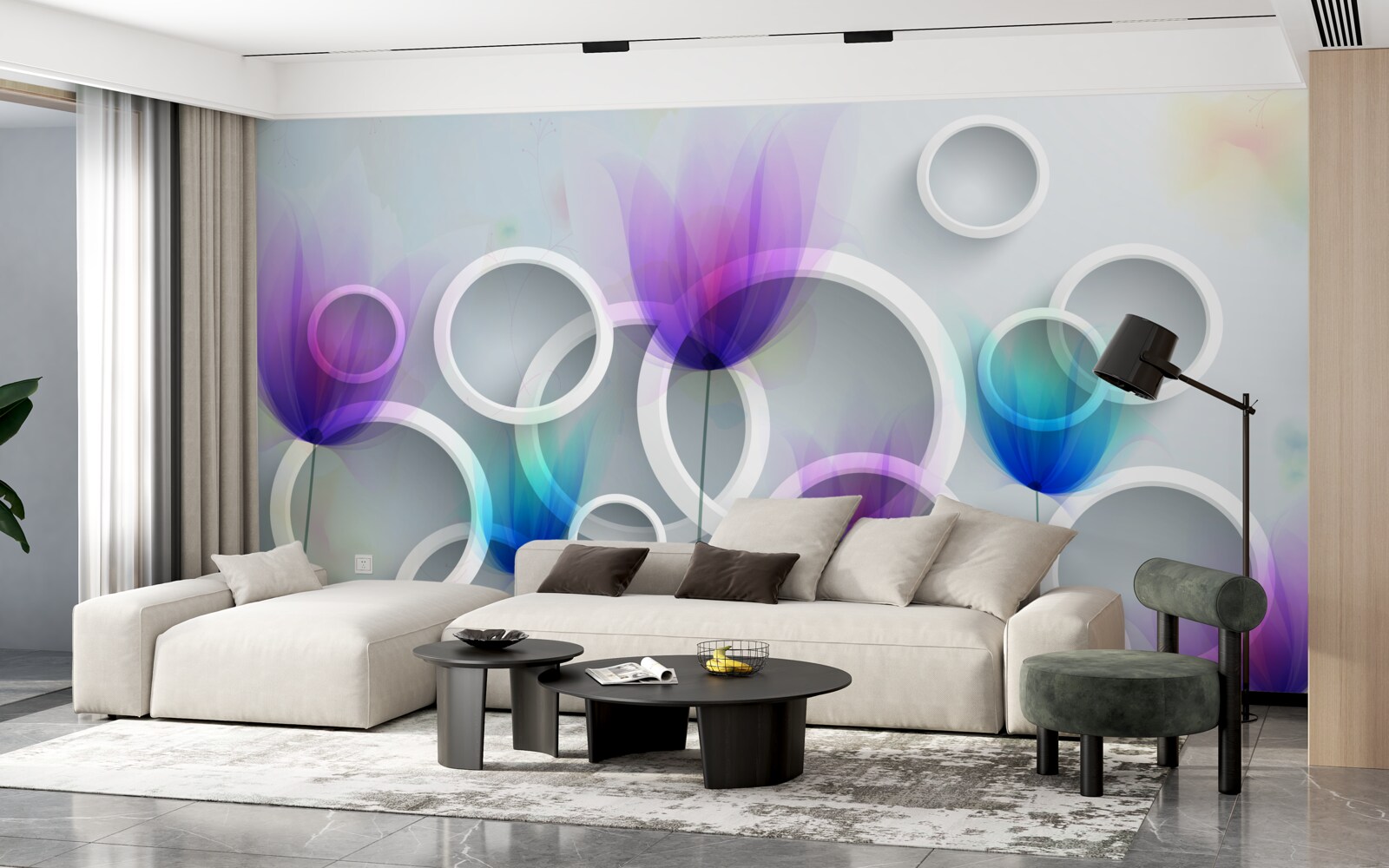 Фотошпалери Квіти маку та абстрактні кола на задньому плані