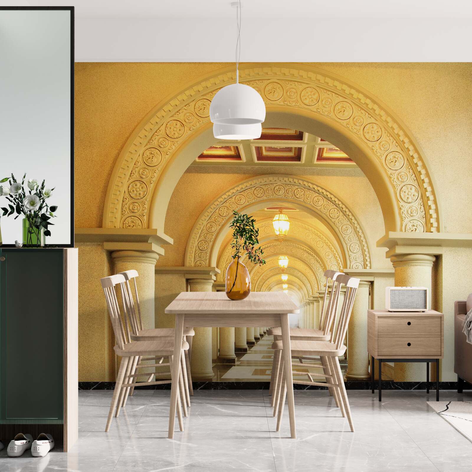 Фотошпалери сліпуче світло в кінці тунелю під арками