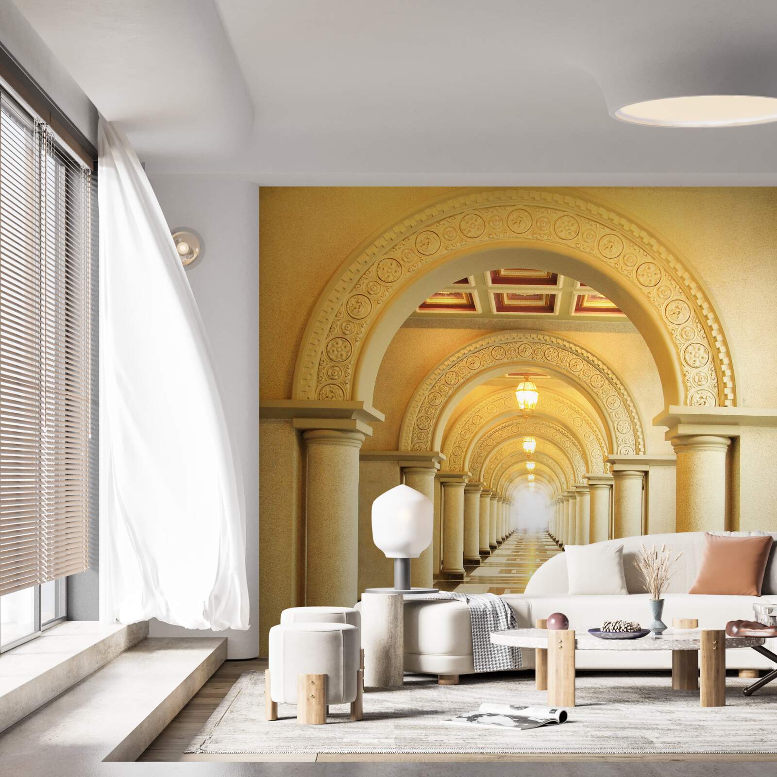 Фотошпалери сліпуче світло в кінці тунелю під арками