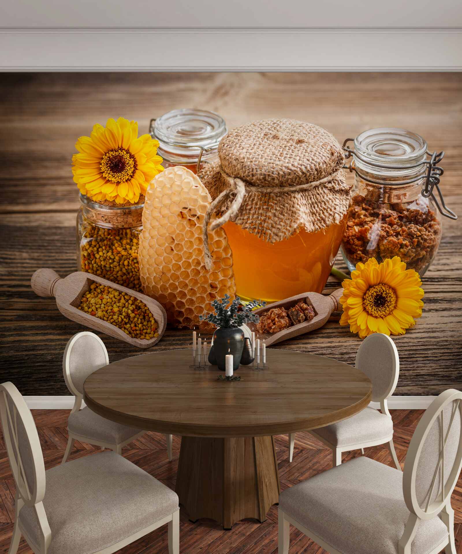 Фотошпалери мед та його інгредієнти на столі