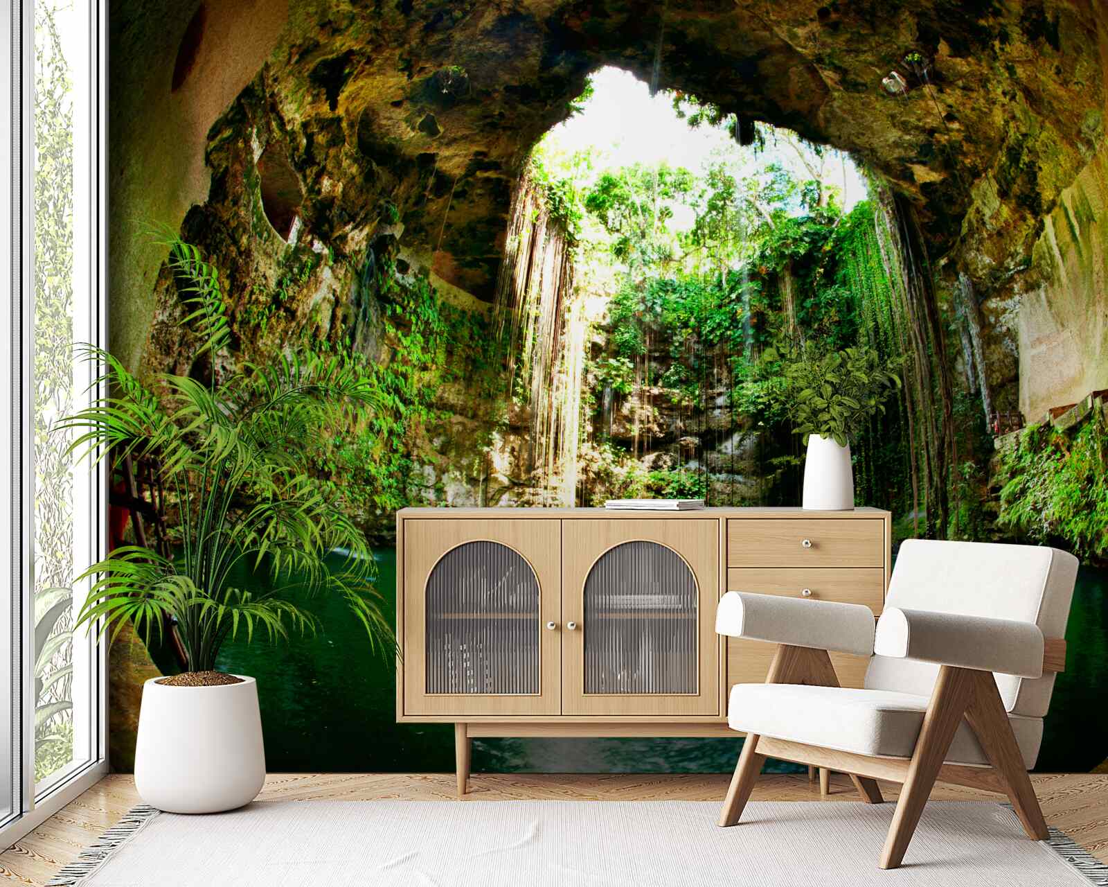 Фотошпалери падаюча вода в гірській печері