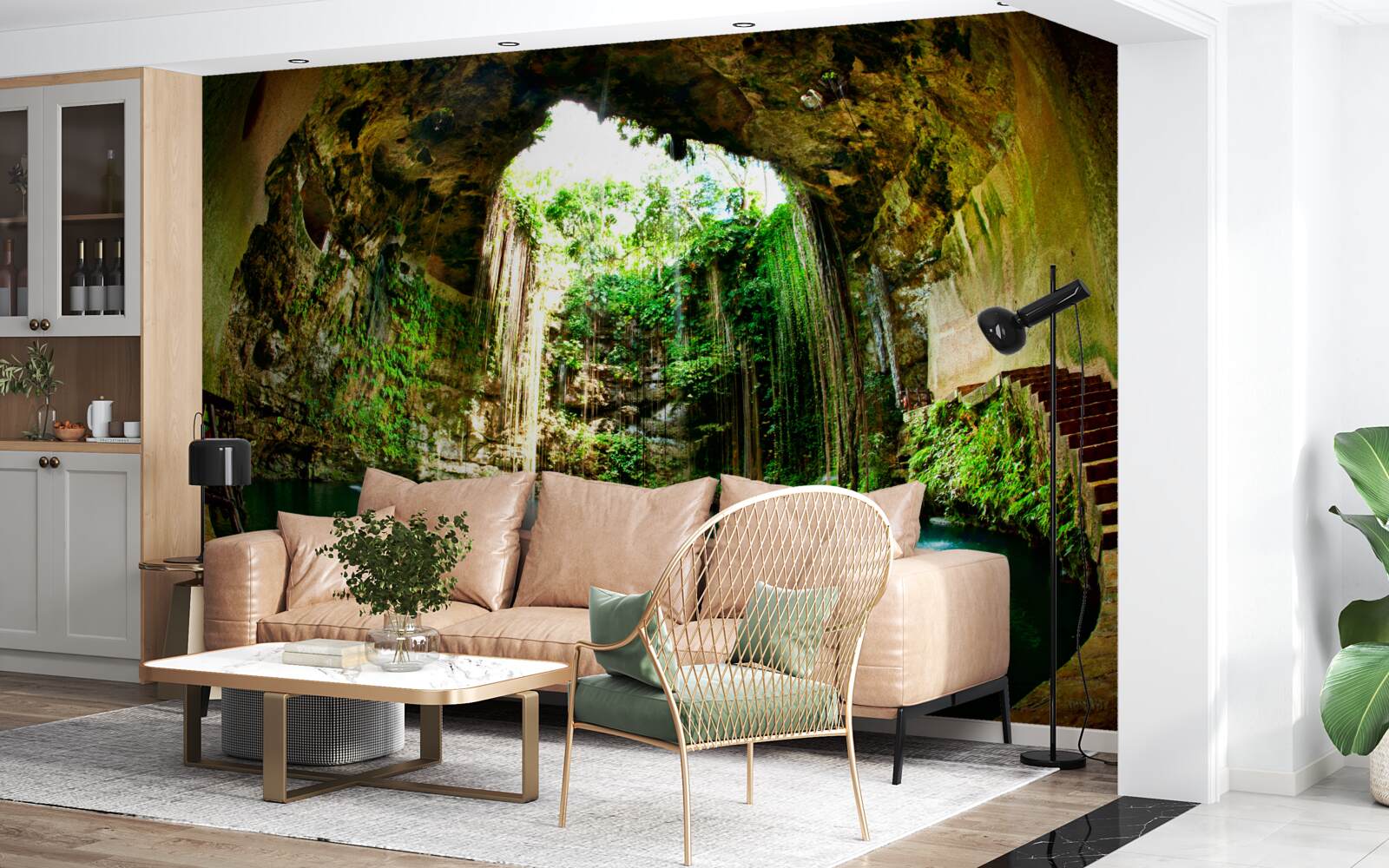 Фотошпалери падаюча вода в гірській печері