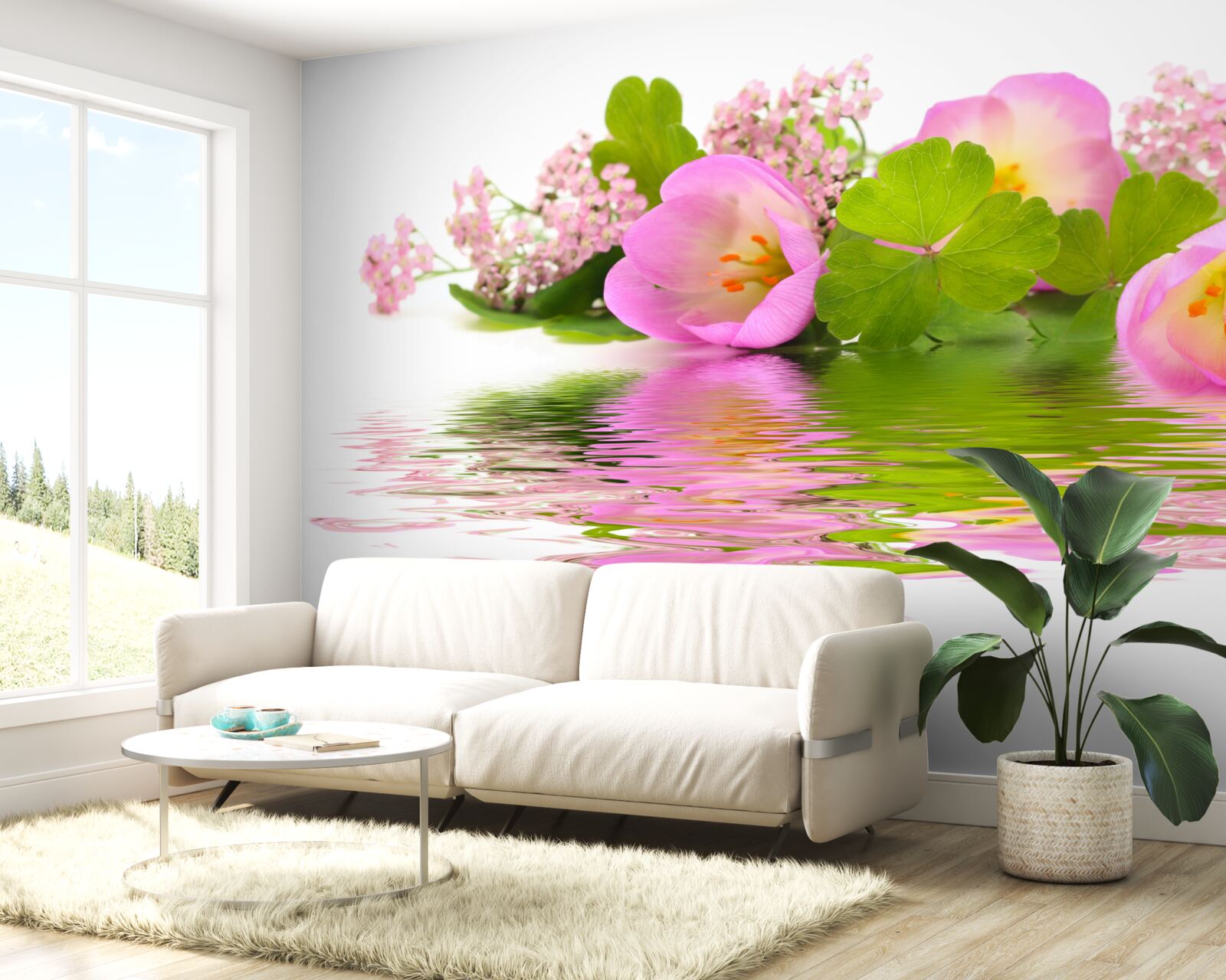 Фотошпалери витончена композиція з рожевих квітів на поверхні води