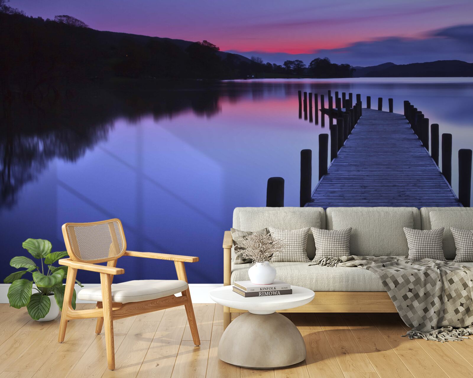 Фотошпалери причал біля озера в горах на світанку