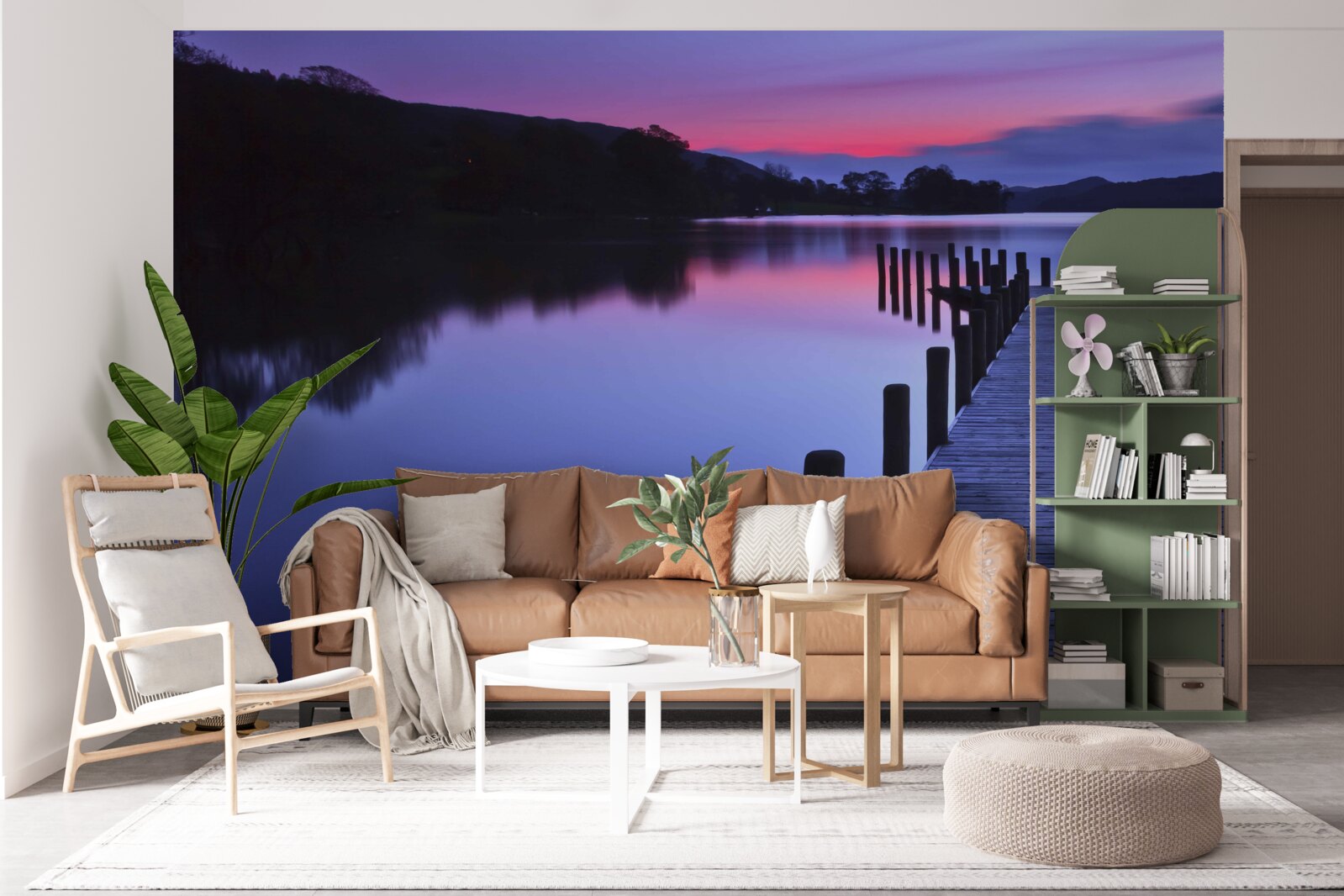 Фотошпалери причал біля озера в горах на світанку