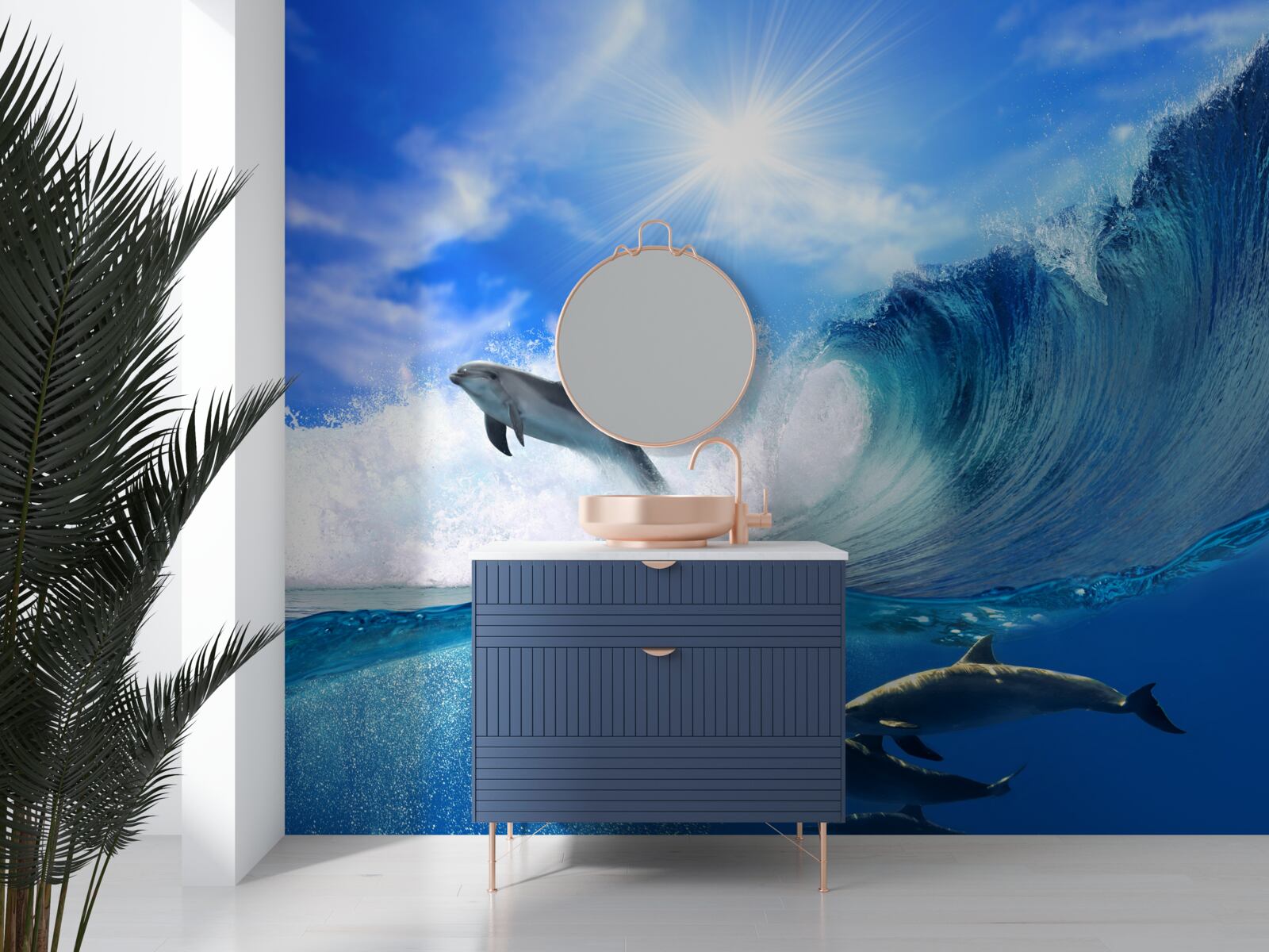 Фотошпалери океанські води, де мешкають дельфіни