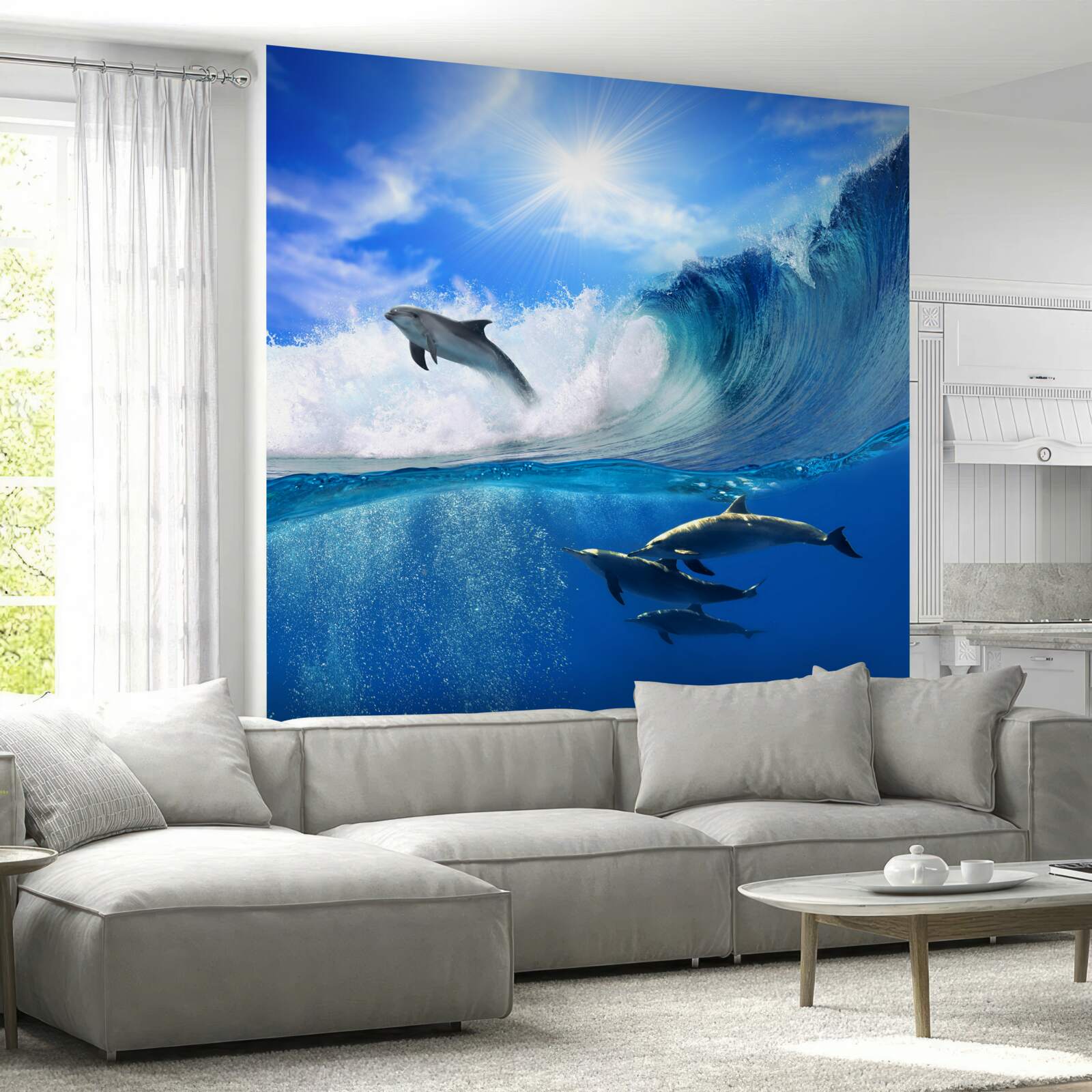 Фотошпалери океанські води, де мешкають дельфіни