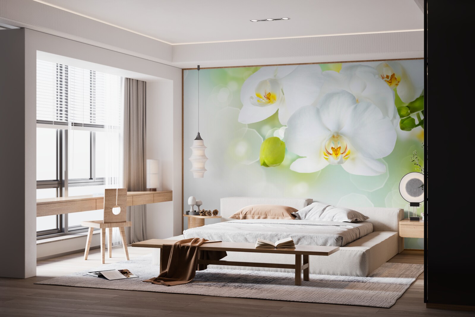 Фотошпалери біла орхідея пливе над водою