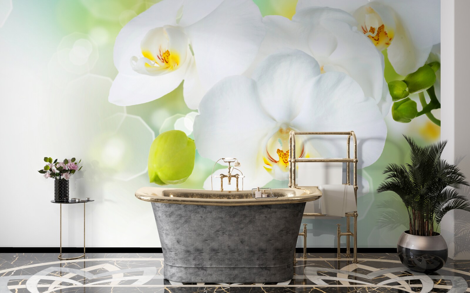 Фотошпалери біла орхідея пливе над водою