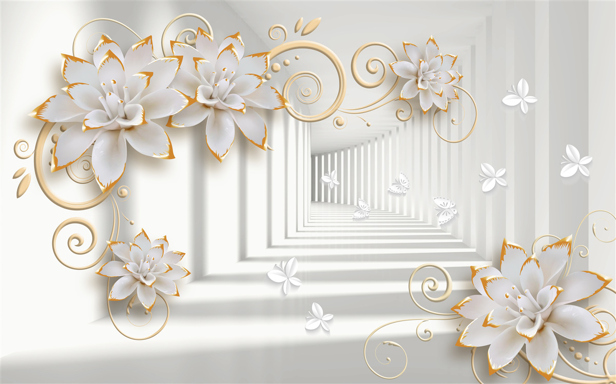 Фотошпалери білі лотоси випромінюють ніжність у коридорі