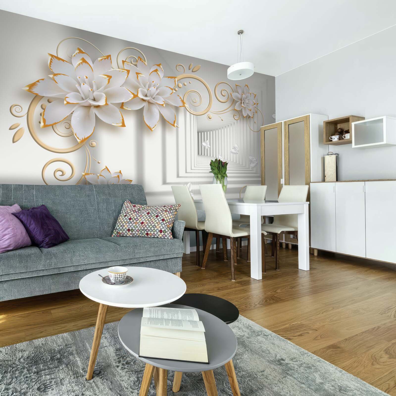 Фотошпалери білі лотоси випромінюють ніжність у коридорі