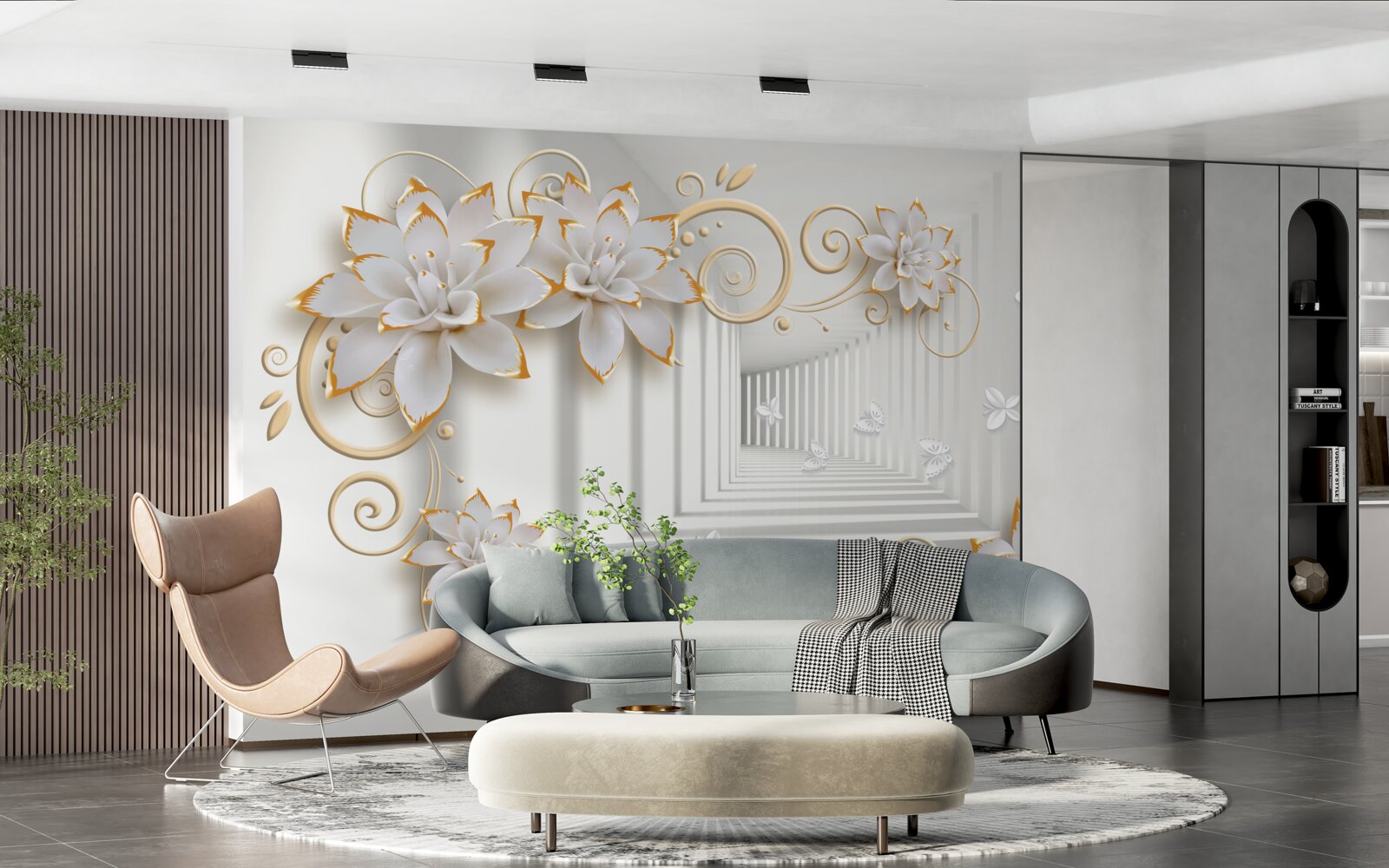 Фотошпалери білі лотоси випромінюють ніжність у коридорі