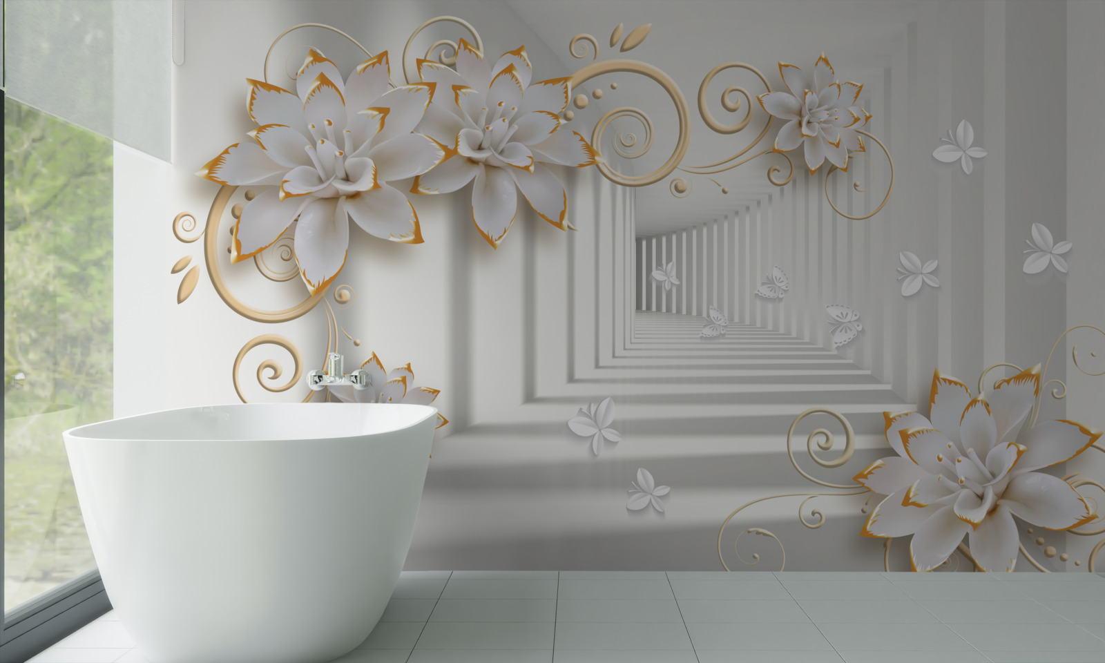 Фотошпалери білі лотоси випромінюють ніжність у коридорі