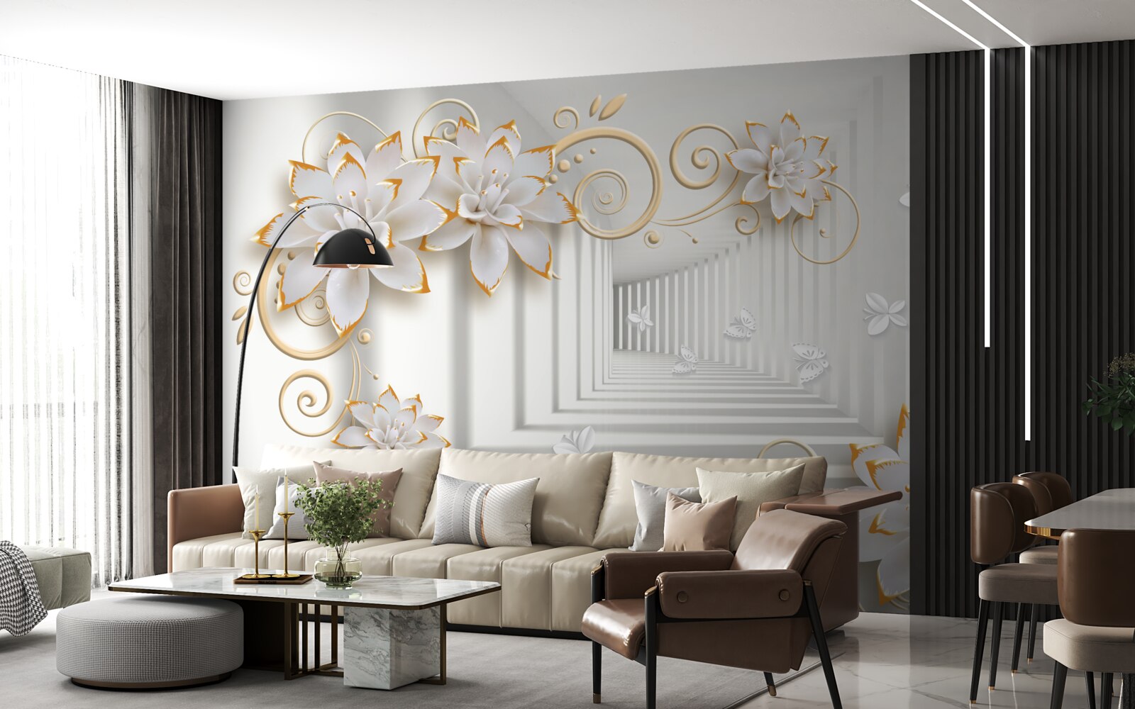 Фотошпалери білі лотоси випромінюють ніжність у коридорі