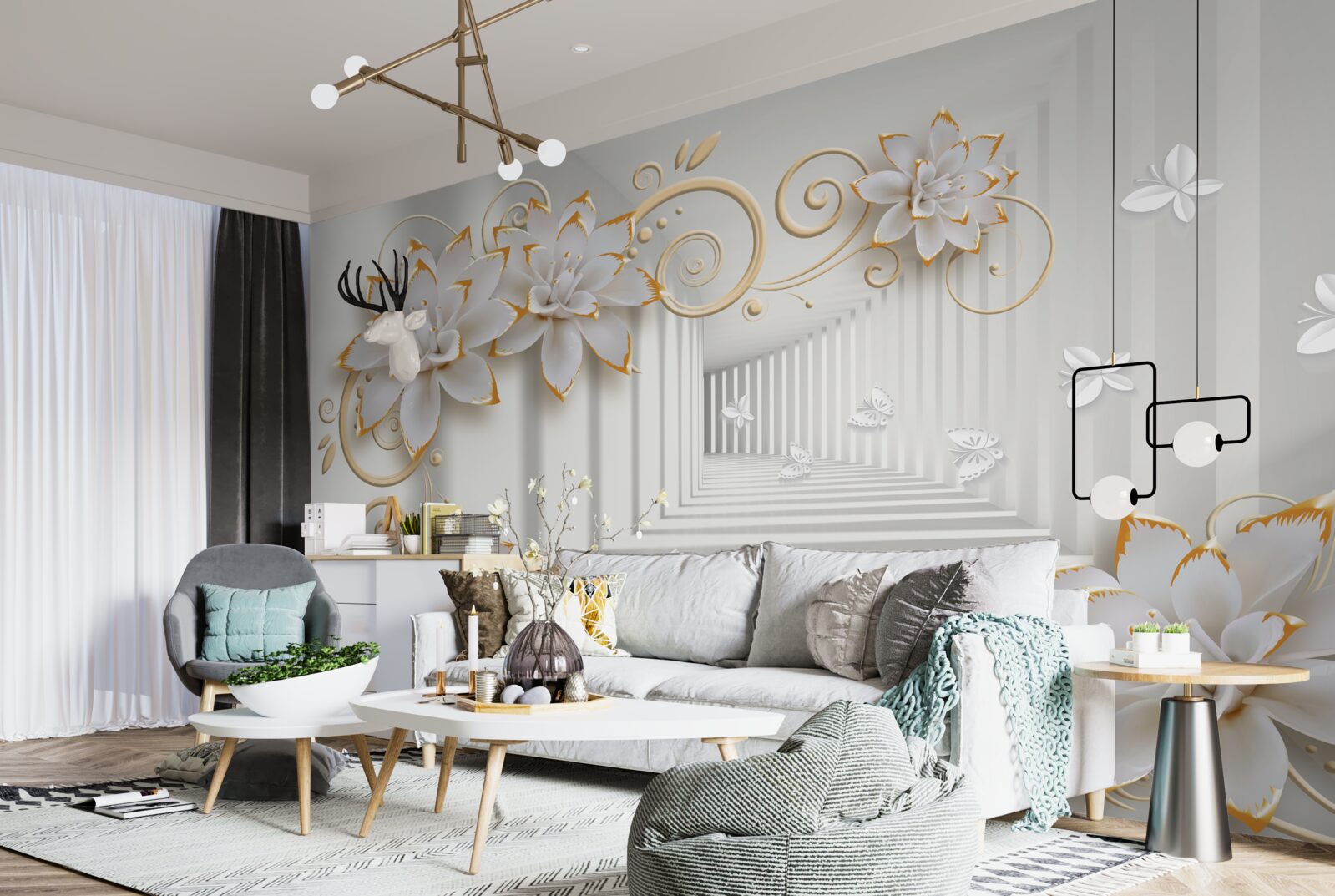 Фотошпалери білі лотоси випромінюють ніжність у коридорі