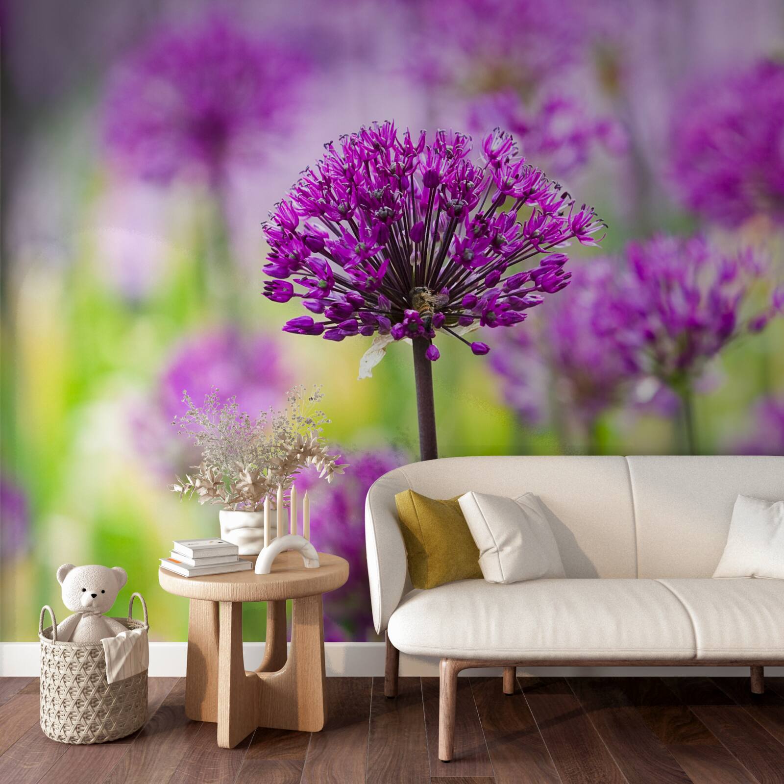 Фотошпалери ніжні фіолетові квіти, що ростуть на луках